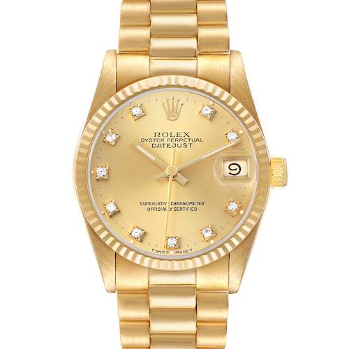 Photo of Rolex President Midsize 31 Yellow Gold Diamond Dial Ladies Watch 68278
