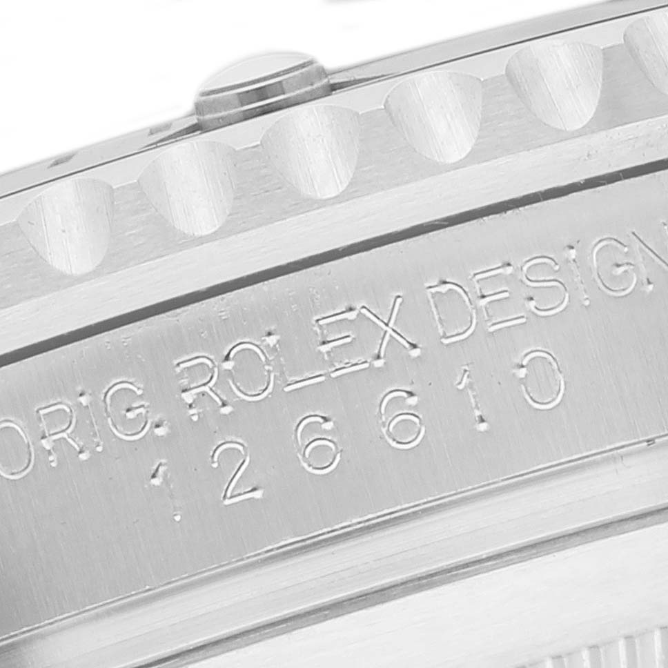 The image shows a close-up of the side of a Rolex Submariner 126610 Men
s Stainless Steel Black Dial 126610 Men
s Stainless Steel Black Dial watch, highlighting its case edge and engraved model details.