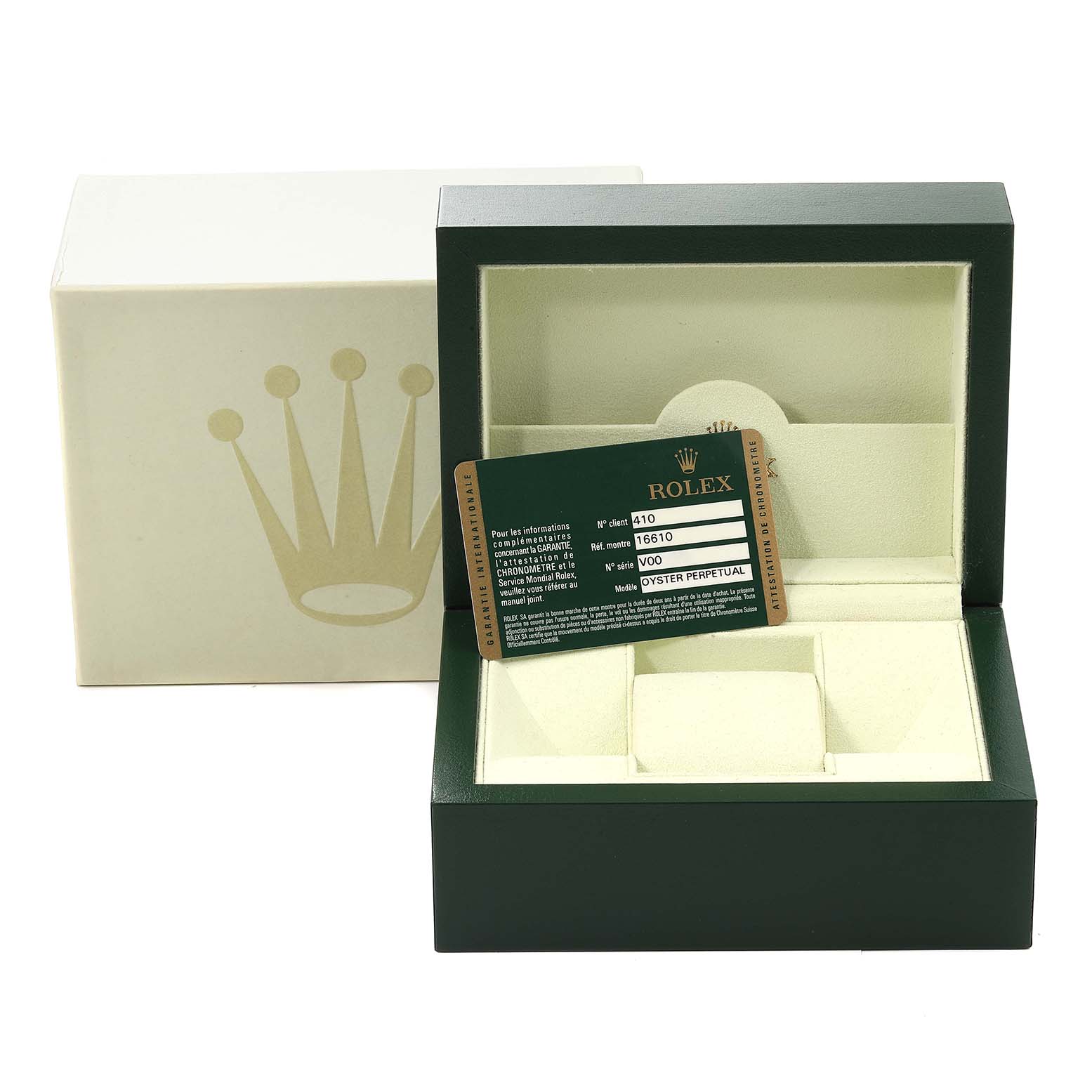 The image shows the open box and Best Quality
ity card for a Rolex Submariner 16610 Men
s Stainless Steel Black Dial 16610 Men
s Stainless Steel Black Dial watch.