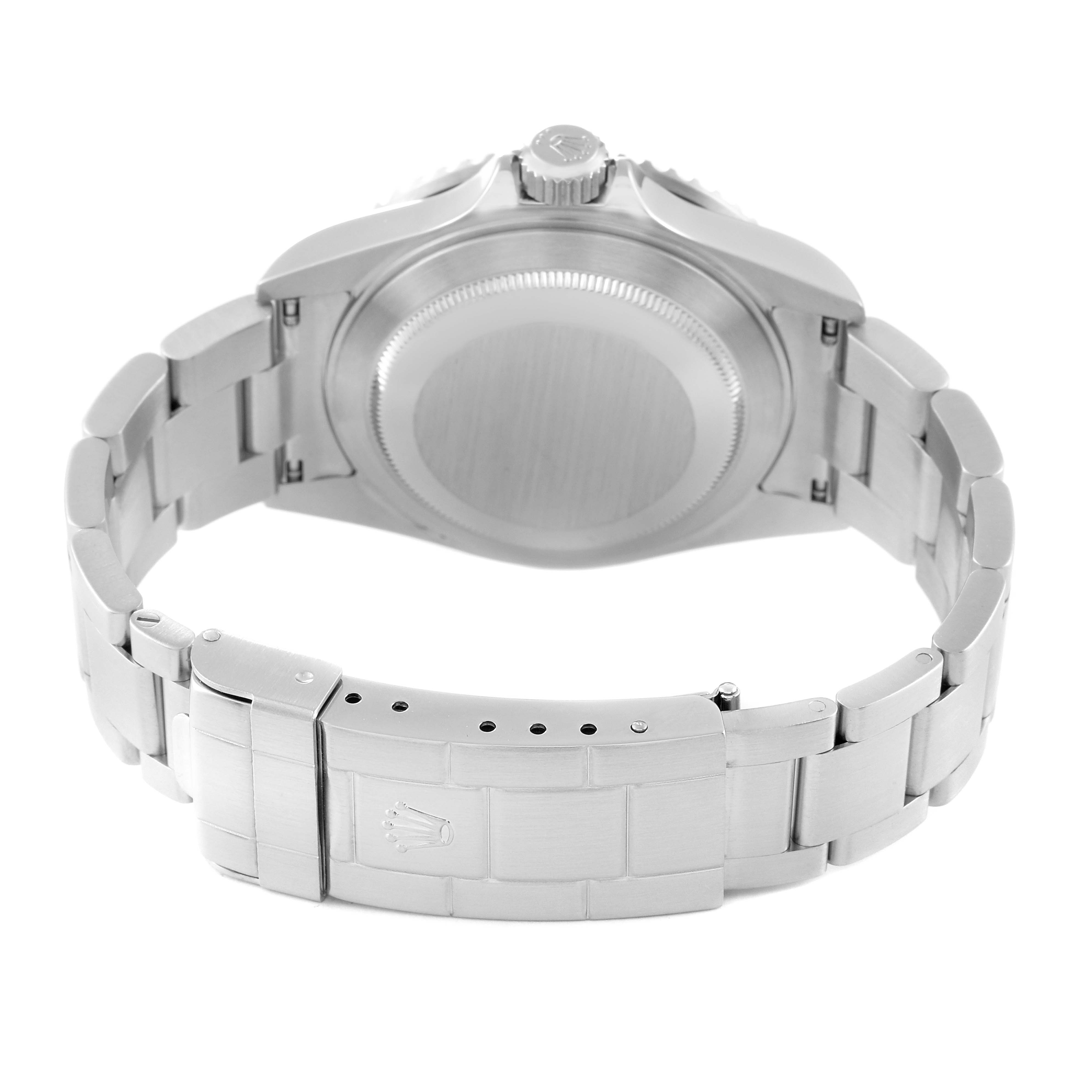 The image shows the back and bracelet clasp of a Rolex Submariner 16610 Men
s Stainless Steel Black Dial 16610 Men
s Stainless Steel Black Dial watch from a rear angle.