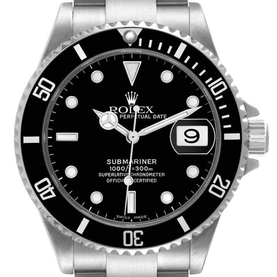 Rolex Submariner Black Dial Steel Mens Watch 16610 Box Papers SwissWatchExpo