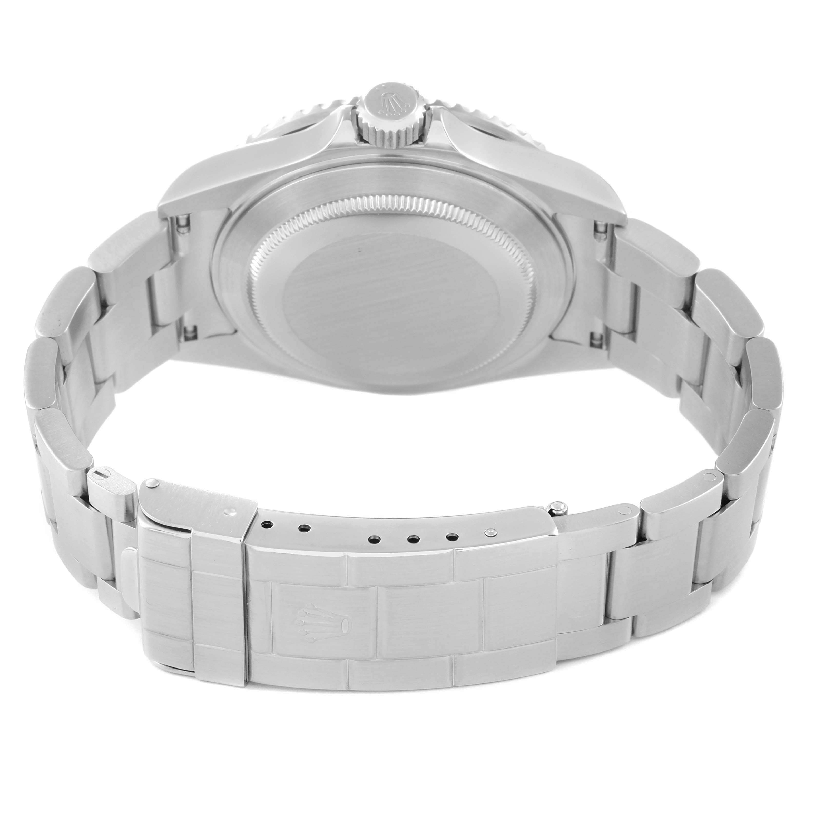 This image shows the back and bracelet of a Rolex Submariner 16610 Men
s Stainless Steel Black Dial 16610 Men
s Stainless Steel Black Dial watch from a rear view angle.