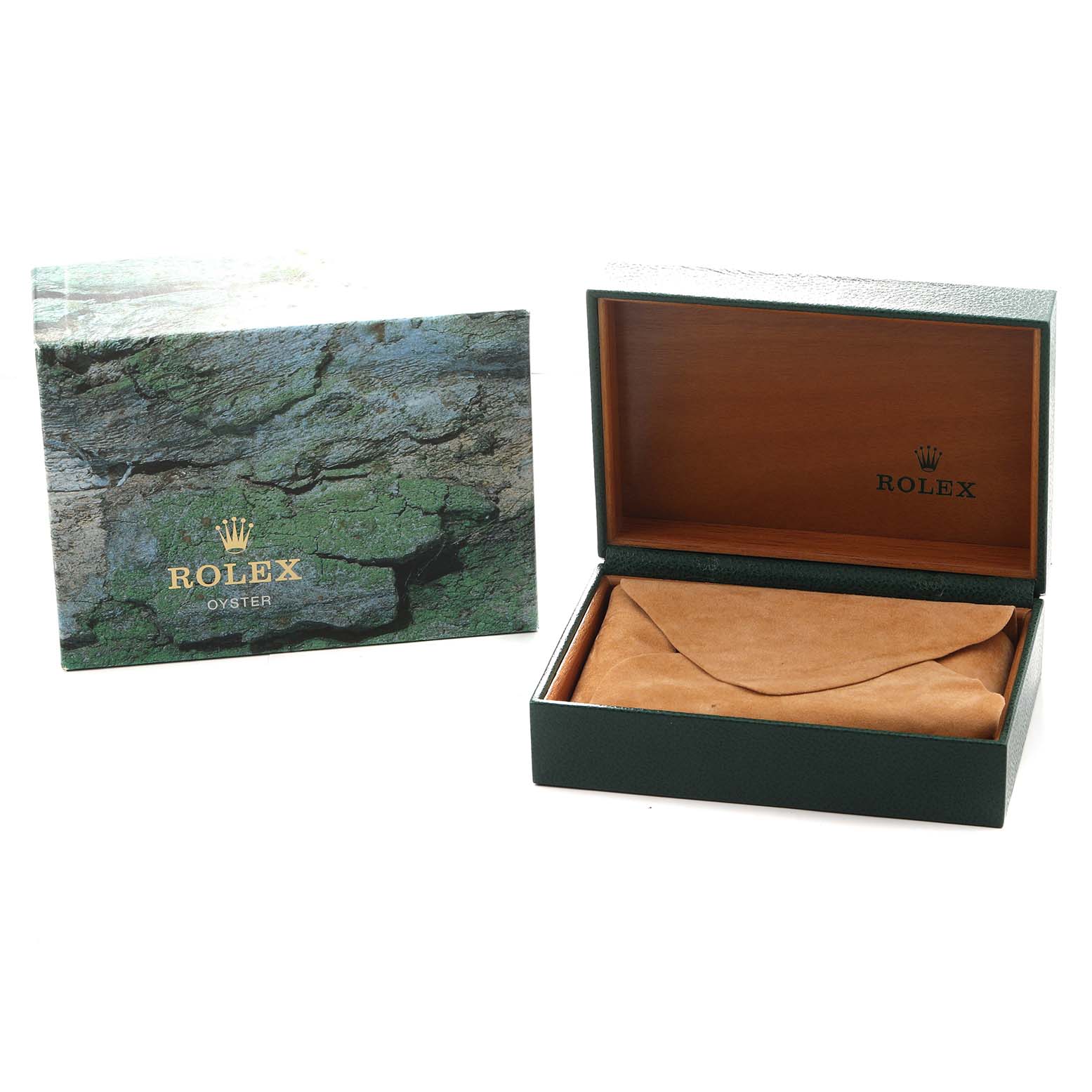 The image shows a Rolex Submariner 14060 Men
s Stainless Steel Black Dial watch box and an exterior cardboard box with Rolex branding.