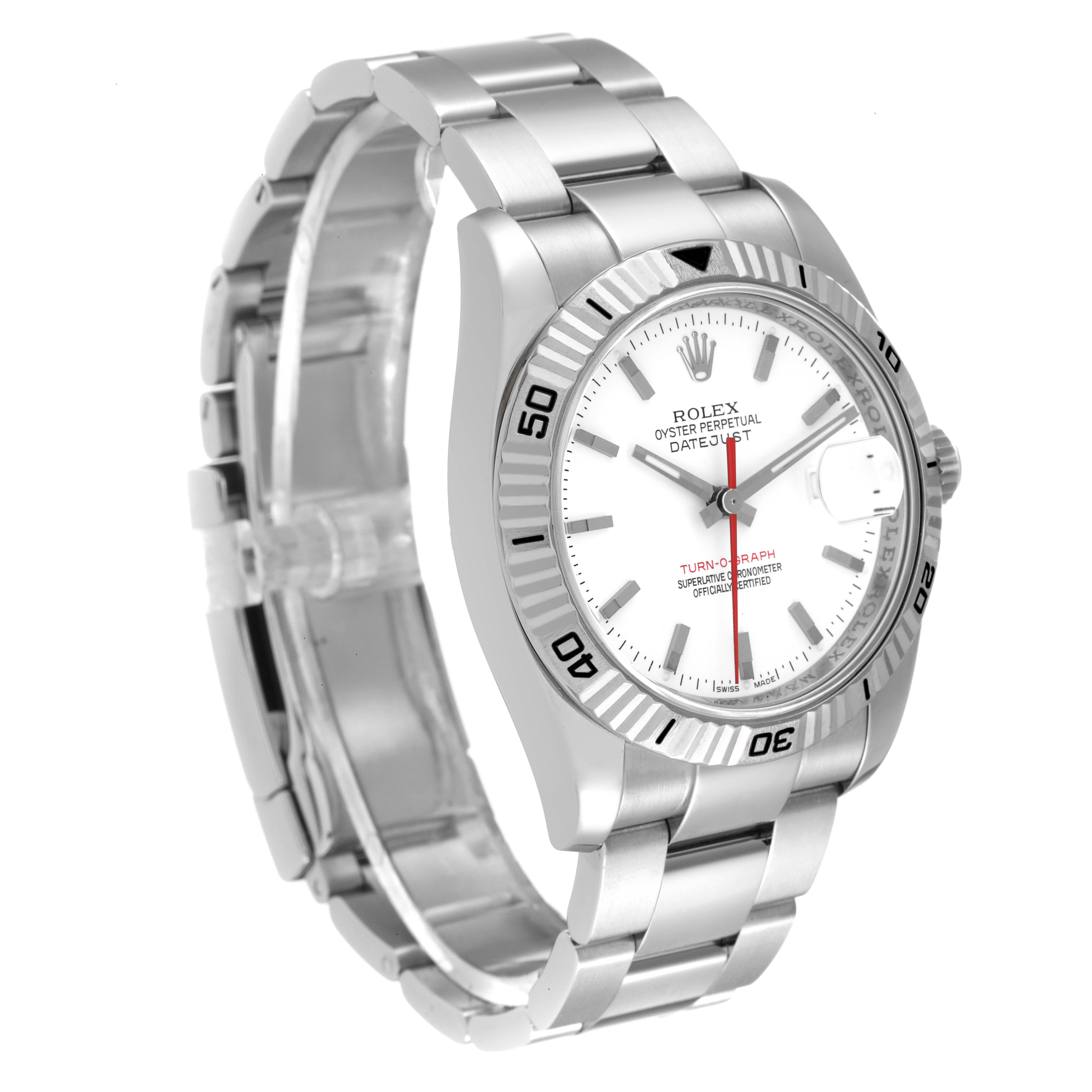 The image shows a Rolex Turn-o-Graph 116264 Men
s Stainless Steel White Dial 116264 Men
s Stainless Steel White Dial watch at a slight left angle, displaying the face, bezel, and bracelet clearly.