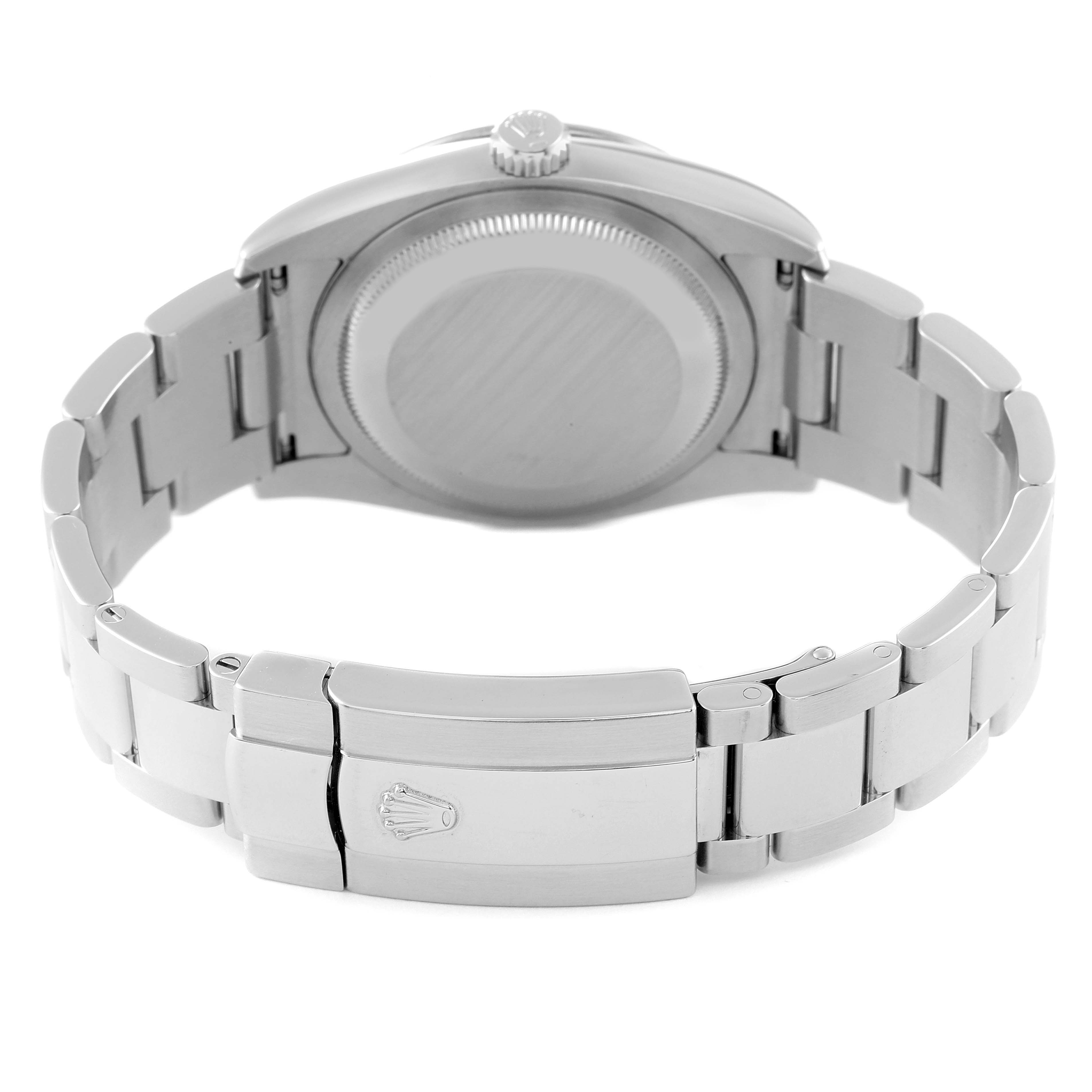 The image shows the back of the Rolex Turn-o-Graph 116264 Men
s Stainless Steel White Dial 116264 Men
s Stainless Steel White Dial watch, displaying its case back and bracelet clasp.