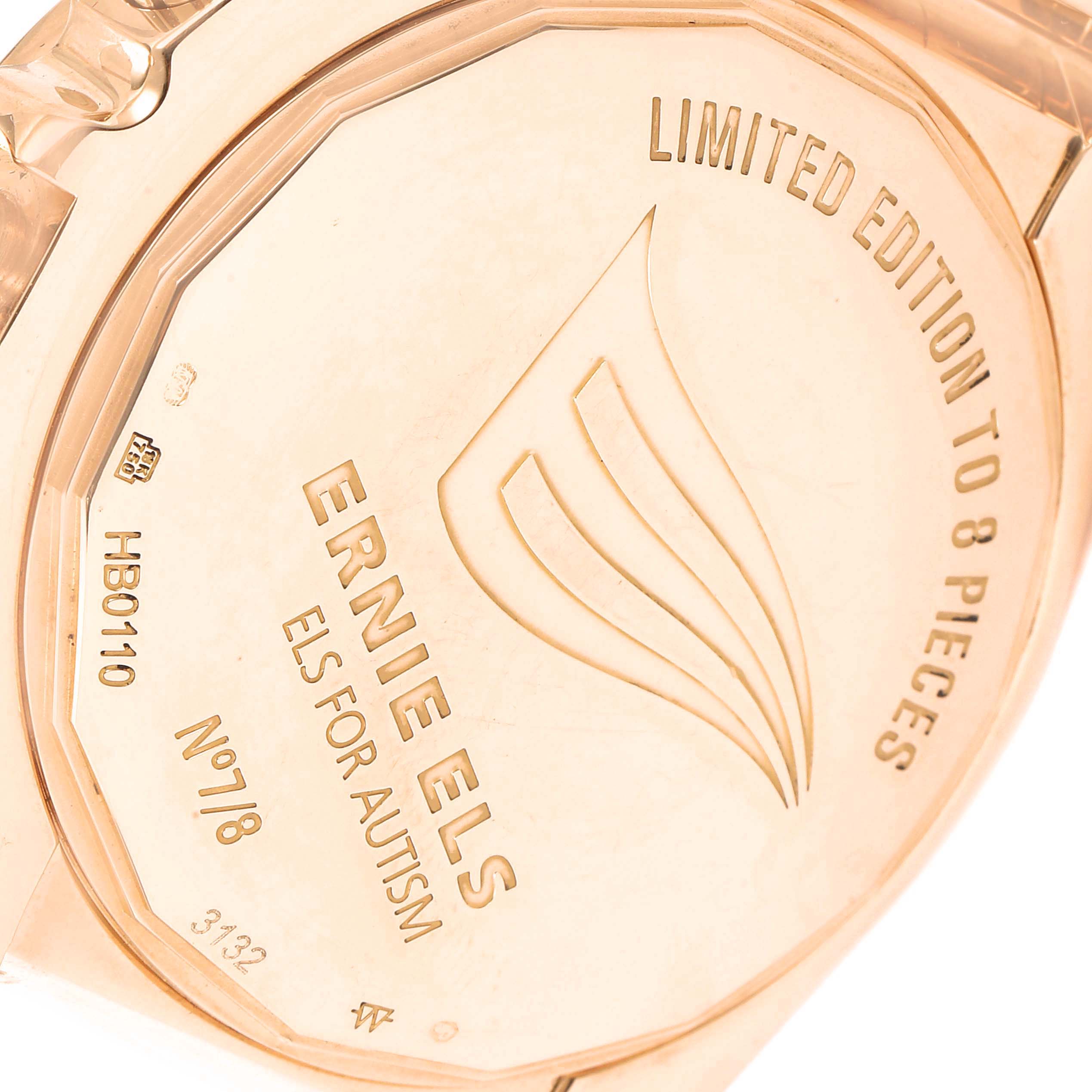 This image shows the engraved case back of a Breitling Chronomat HB0110 Men's Rose Gold Blue Dial HB0110 Men's Rose Gold Blue Dial watch, indicating it's a limited edition.