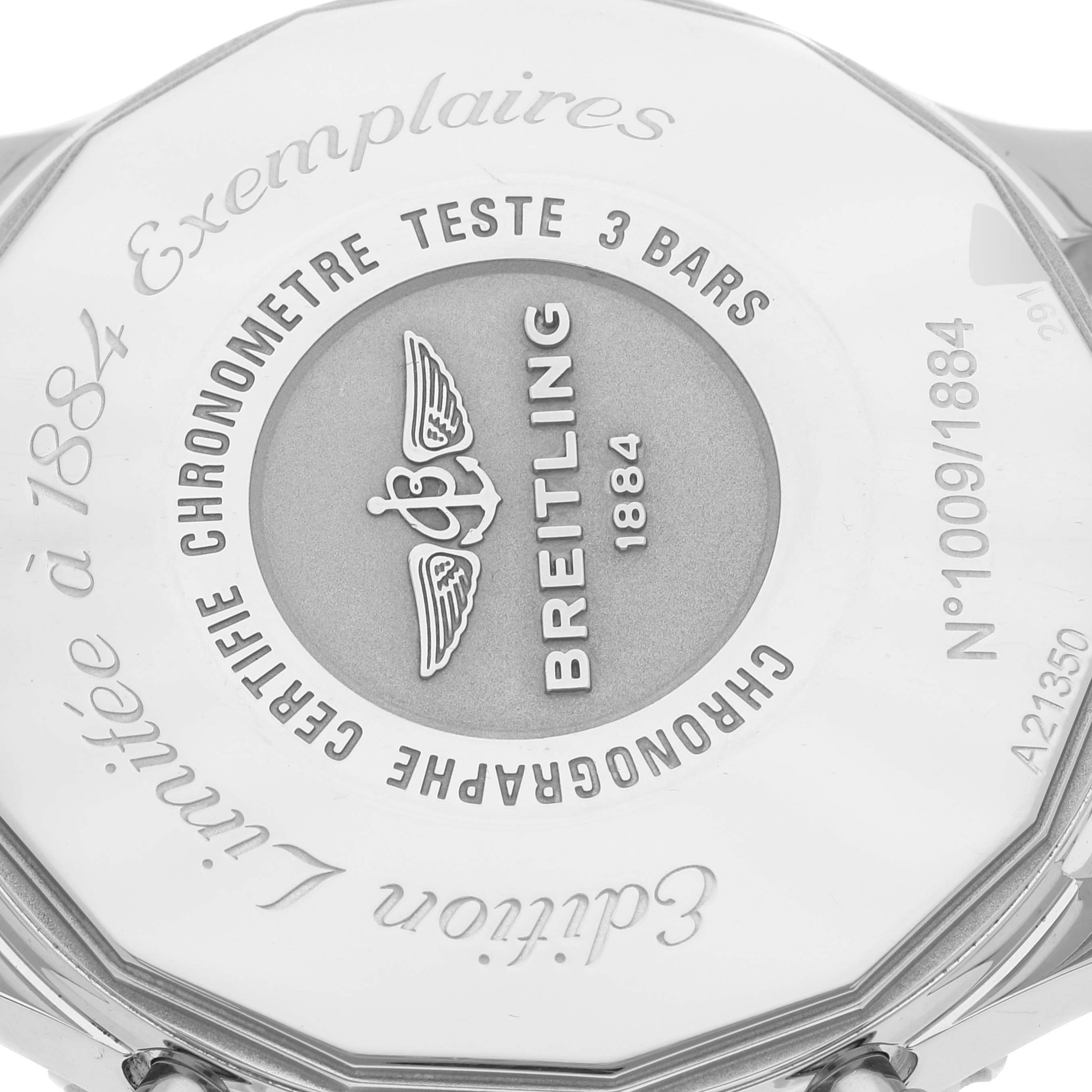 This image shows the case back of a Breitling Navitimer A2135024/BE62-453A Men's Stainless Steel Black Dial A2135024/BE62-453A Men's Stainless Steel Black Dial watch, featuring engravings and brand markings.