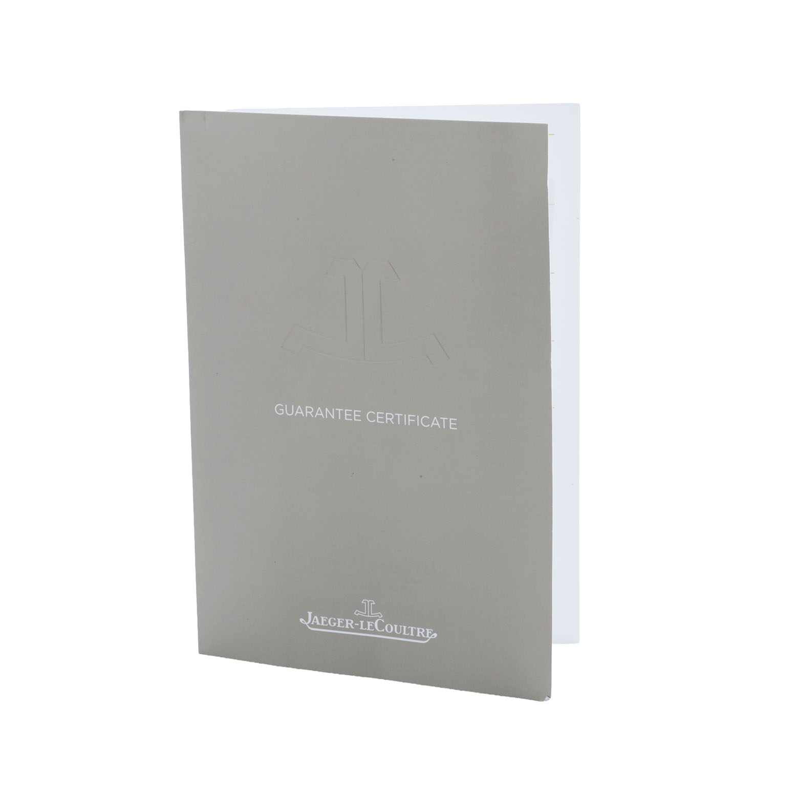 The image shows a Jaeger-LeCoultre Master model guarantee certificate booklet from a front angle.