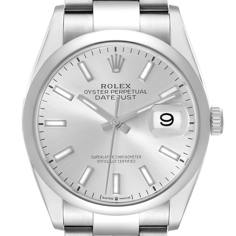 Rolex Datejust 36 Silver Dial Domed Bezel Mens Watch 126200 Box Card SwissWatchExpo