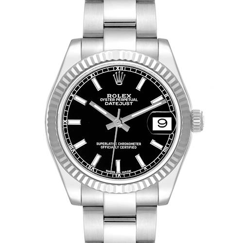 Photo of Rolex Datejust Midsize Steel White Gold Black Dial Ladies Watch 178274 Box Card