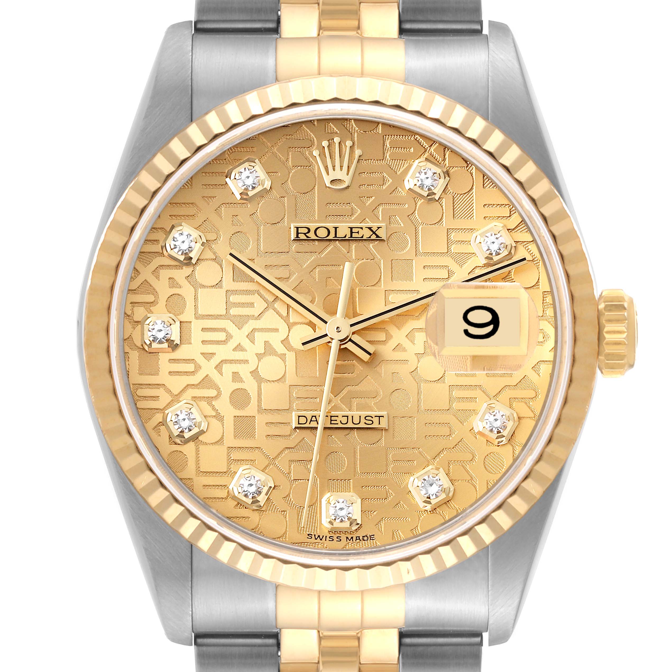 Rolex Datejust Steel Yellow Gold Anniversary Diamond Dial Mens