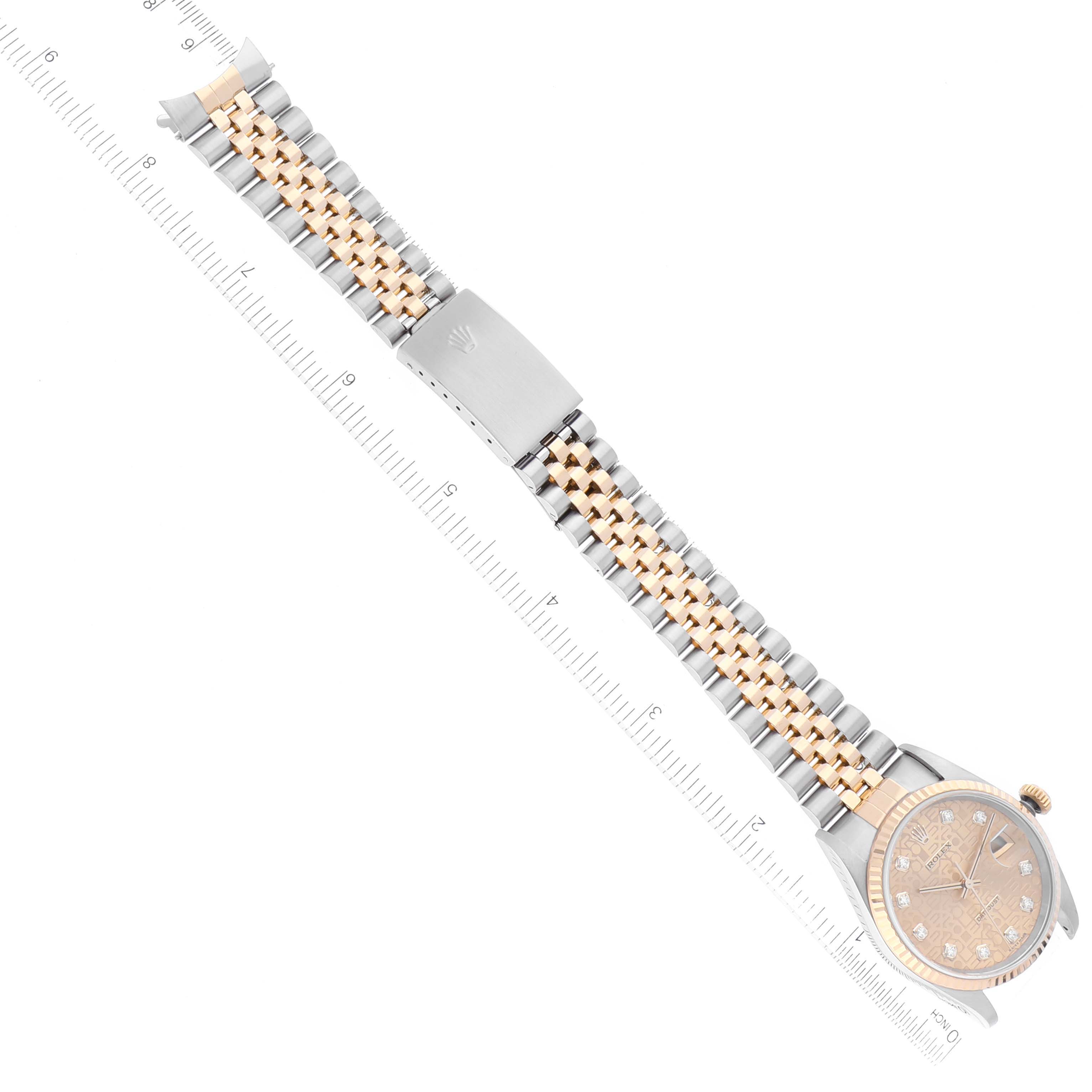 This image shows a top view of a Rolex Datejust 16233 Men's Steel and Gold (two tone) Champagne Dial 16233 Men's Steel and Gold (two tone) Champagne Dial watch, showcasing its dial, bezel, and bracelet.