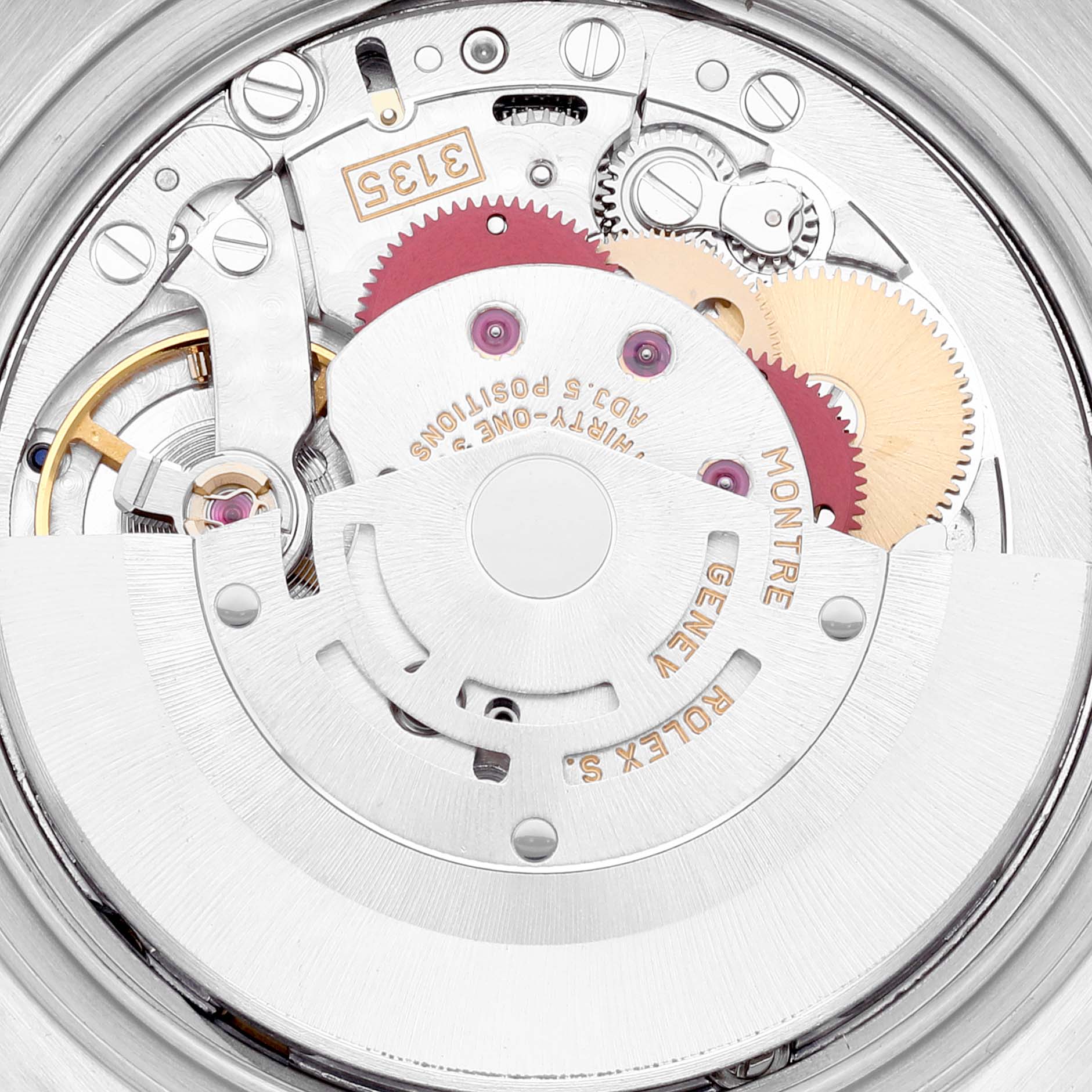 This image shows the internal movement mechanism of a Rolex Datejust 16233 Men's Steel and Gold (two tone) Champagne Dial 16233 Men's Steel and Gold (two tone) Champagne Dial watch, highlighting gears and intricate components.