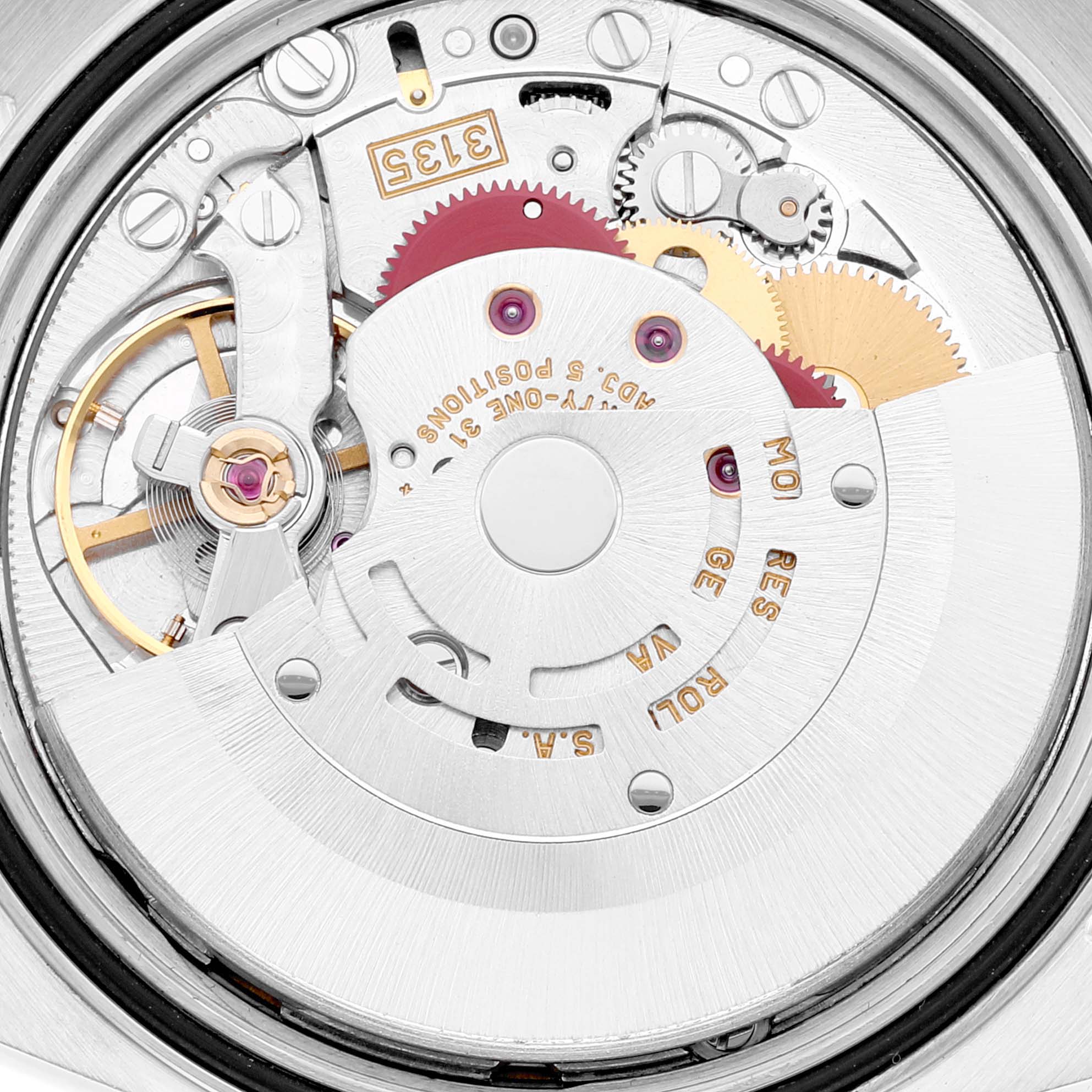 The image shows the internal movement mechanism of a Rolex Datejust 16233 Men's Stainless Steel Blue Dial 16233 Men's Stainless Steel Blue Dial watch, viewed from the back.