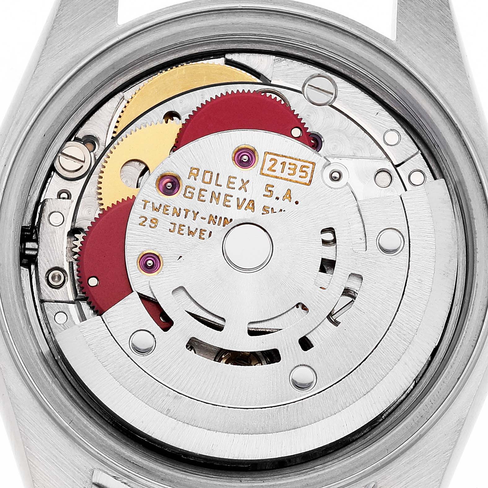 This image shows the inner mechanical movement of a Rolex Datejust 69173 Women's Stainless Steel Champagne Dial 69173 Women's Stainless Steel Champagne Dial watch, taken from the back.