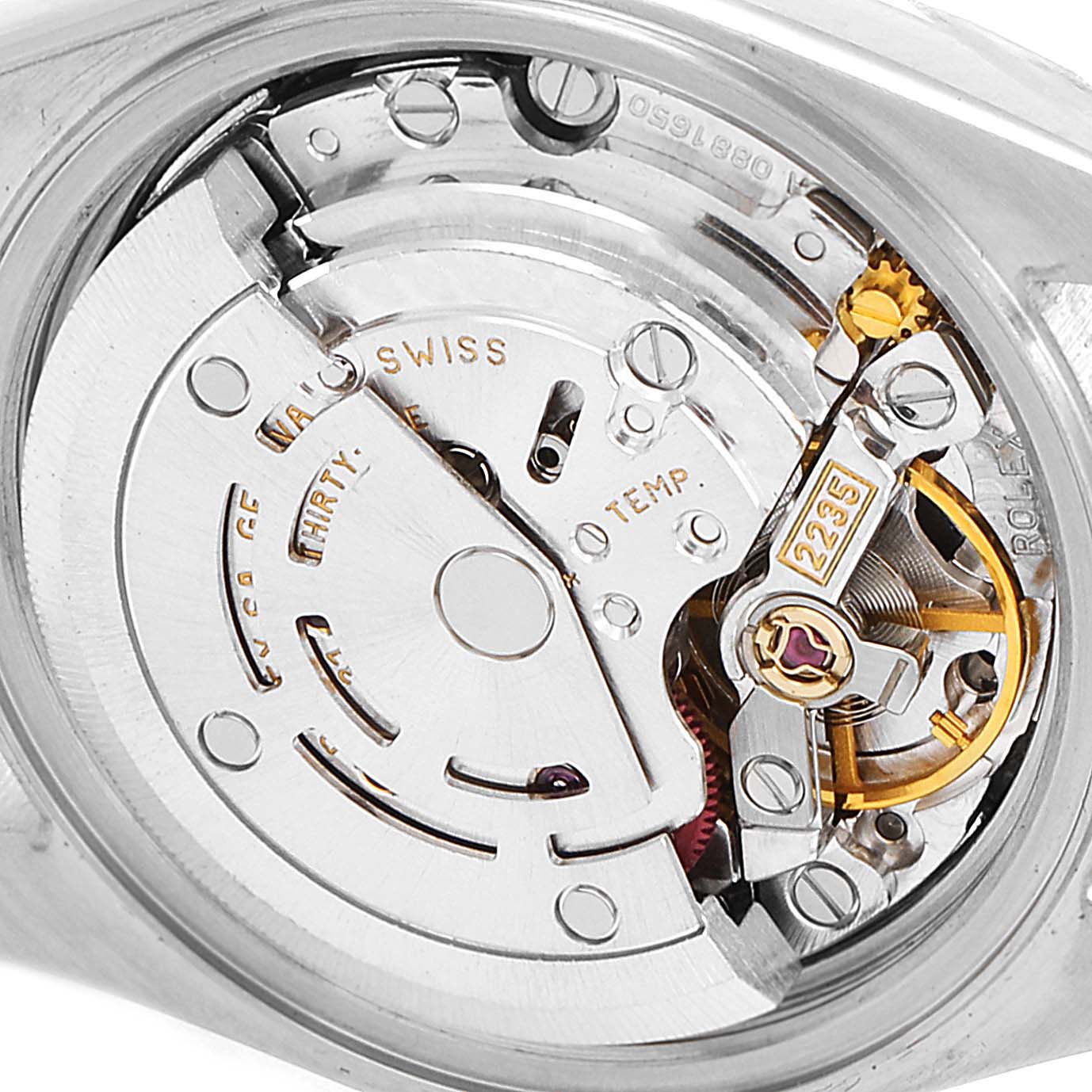 The image shows the movement mechanism of a Rolex Datejust 79173 Women's Steel and Gold (two tone) Champagne Dial 79173 Women's Steel and Gold (two tone) Champagne Dial watch from an internal, close-up angle.