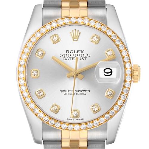 Photo of Rolex Datejust Steel Yellow Gold Silver Dial Diamond Mens Watch 116243