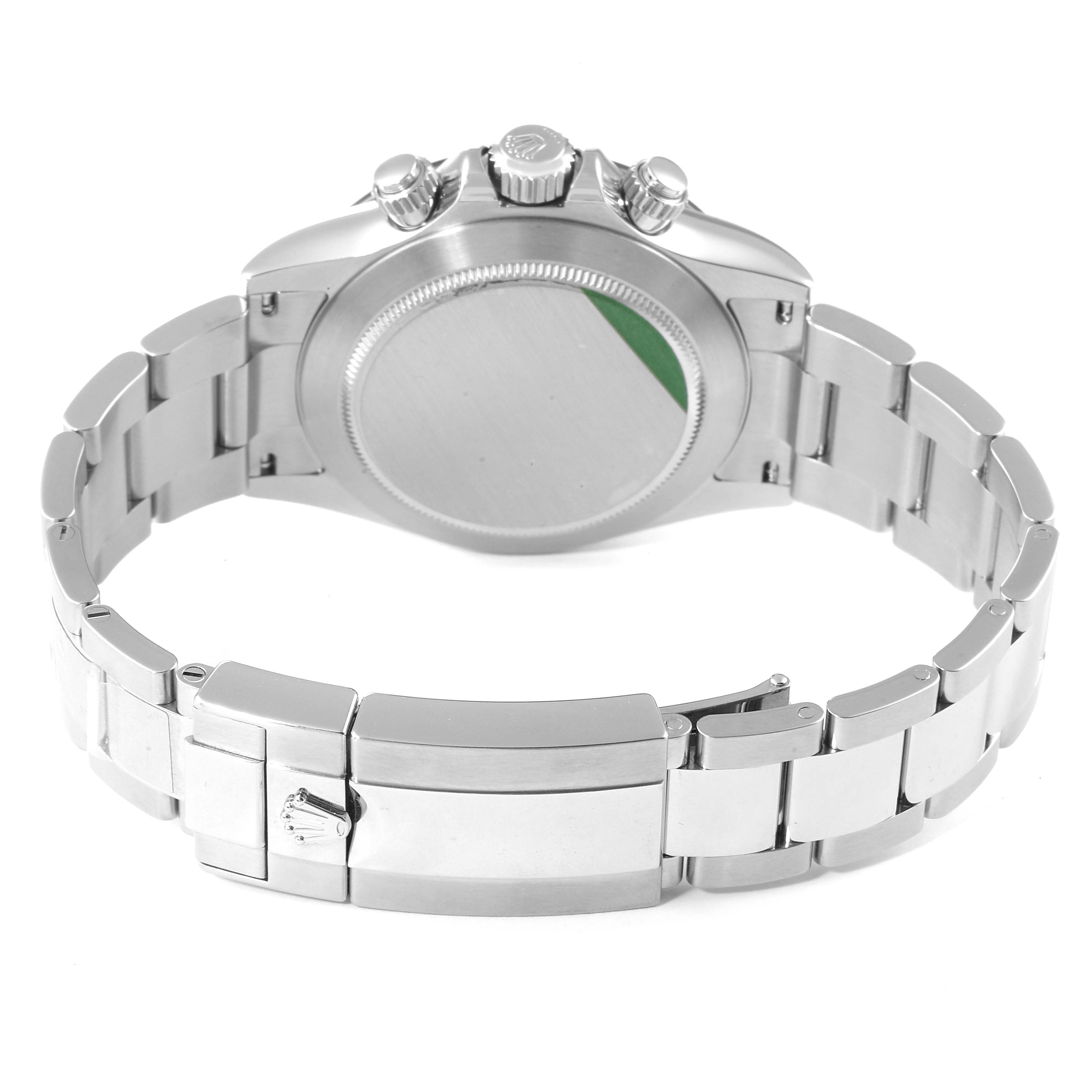 The image shows the back case, bracelet, and clasp of a Rolex Daytona 116500 Men's Stainless Steel White Dial 116500 Men's Stainless Steel White Dial model watch from a rear angle.