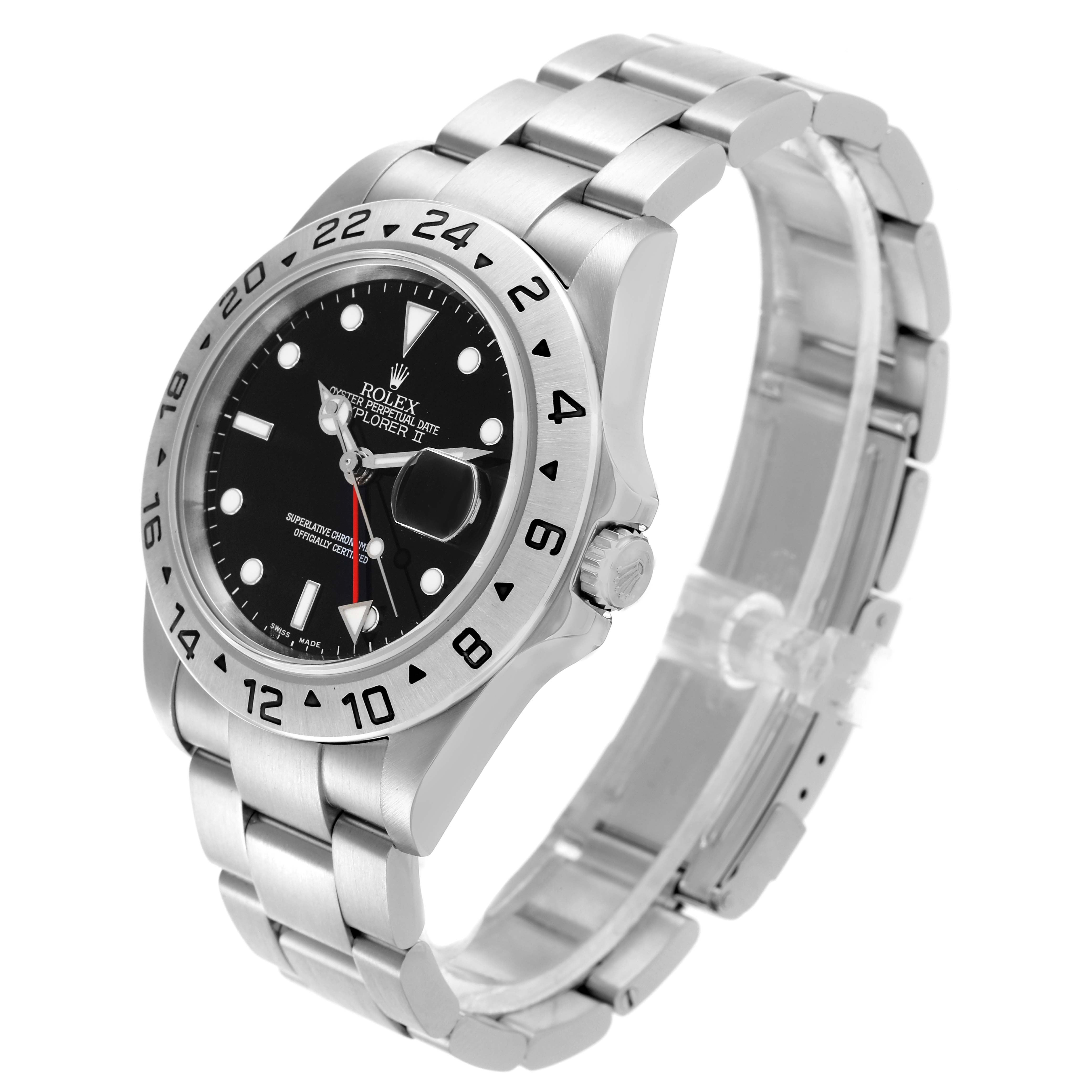 The Rolex Explorer 16570 Men's Stainless Steel Black Dial 16570 Men's Stainless Steel Black Dial watch is shown at a three-quarter angle, displaying the watch face, bezel, crown, and bracelet.