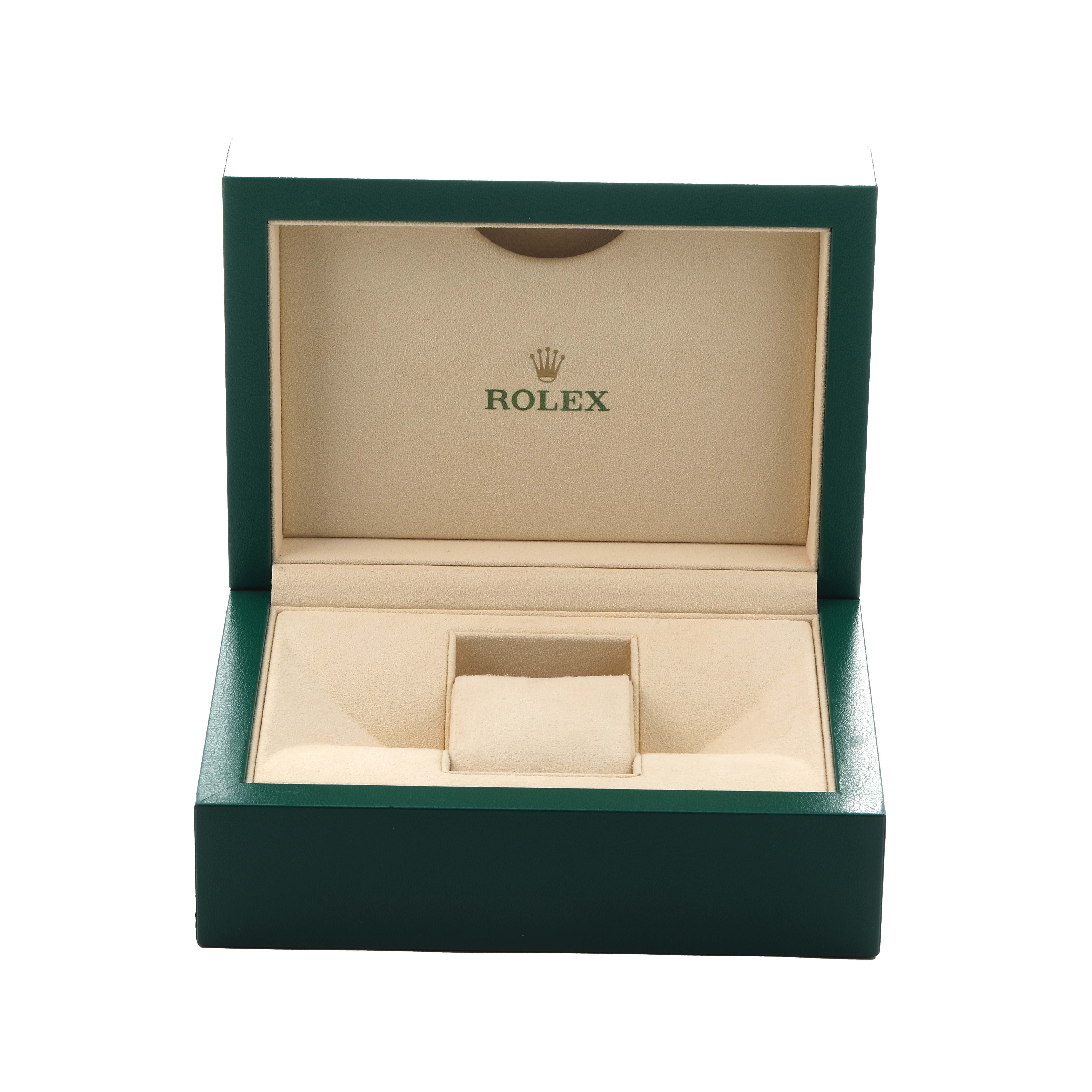 The image shows an open Rolex watch box for the Milgauss model, viewed from the front.