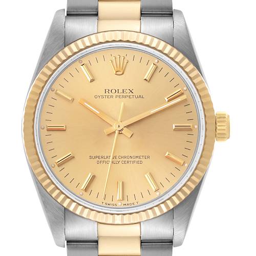 Photo of Rolex Oyster Perpetual Fluted Bezel Steel Yellow Gold Mens Watch 14233