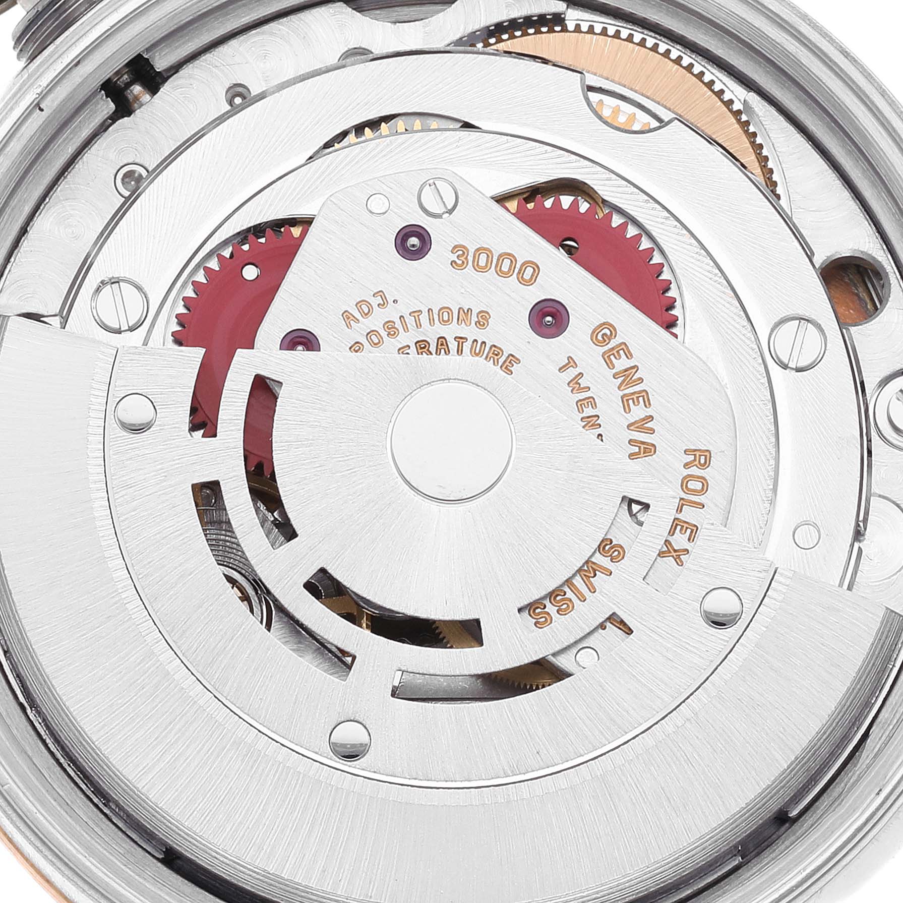 This image shows the internal mechanism and moving parts of the Rolex Oyster Perpetual 14233 Men's Stainless Steel Champagne Dial 14233 Men's Stainless Steel Champagne Dial model watch.