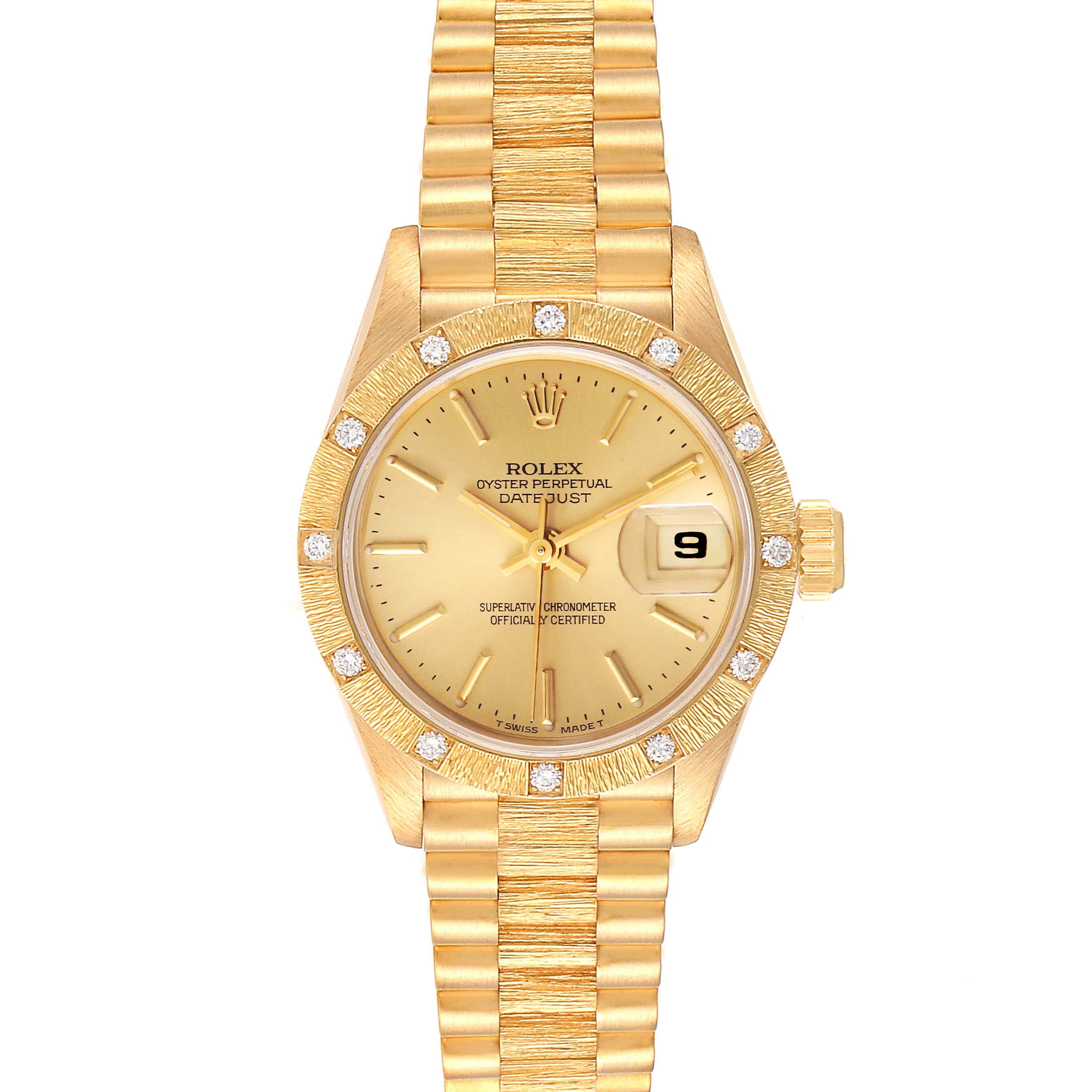 Rolex President Datejust 18k Yellow Gold Diamond Ladies Watch 69288 ...