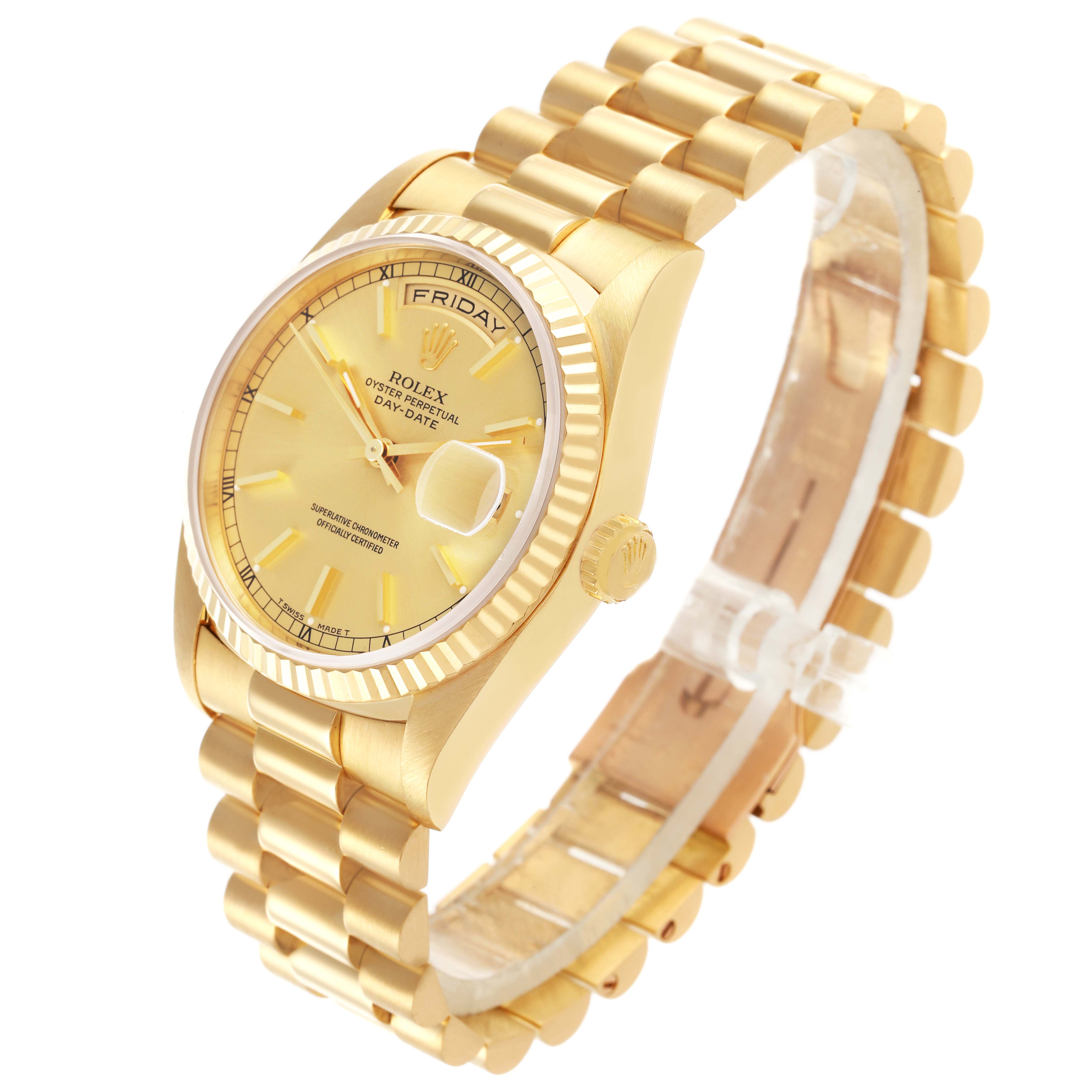 The Rolex President 18238 Men
s Yellow Gold Champagne Dial 18238 Men
s Yellow Gold Champagne Dial model is shown at a top-left angle, displaying the dial, bezel, crown, and bracelet.