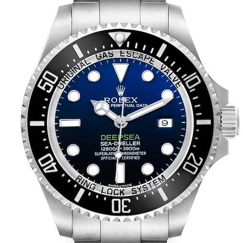 The Rolex Sea-Dweller 116660 Men's Stainless Steel Black Dial watch is shown from the front, highlighting the dial, bezel, and part of the bracelet.