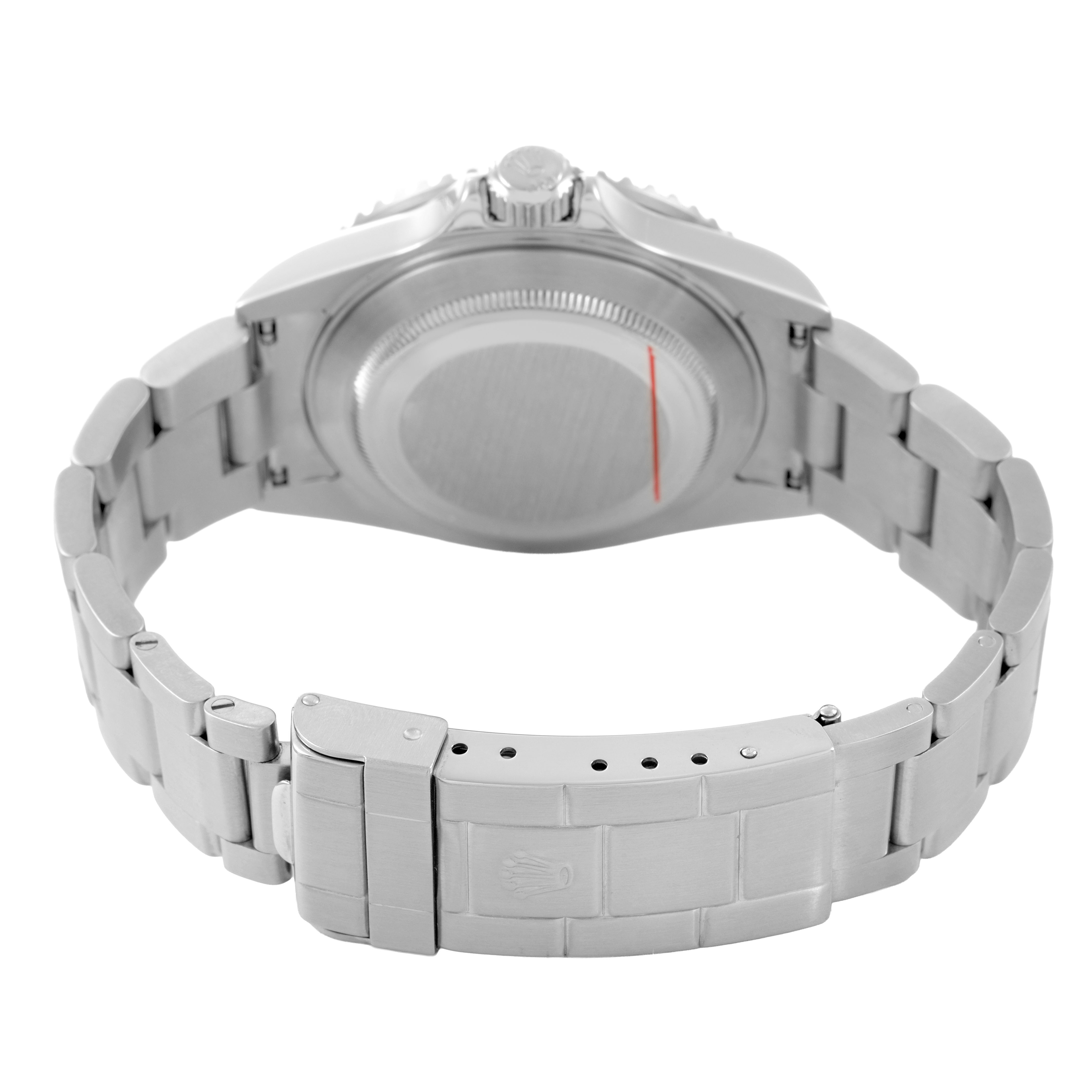 The image shows the back and clasp of a Rolex Submariner 16610 Men's Stainless Steel Black Dial watch, highlighting its bracelet and case back.