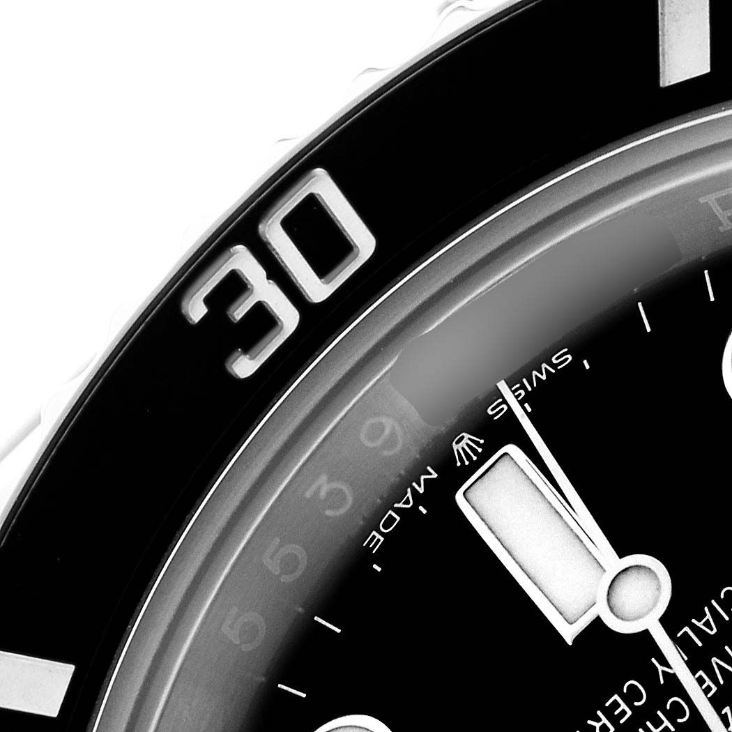 The image shows a close-up of the bevel and dial of a Rolex Submariner 124060 Men's Stainless Steel Black Dial, highlighting the "30" mark and part of the minute hand.