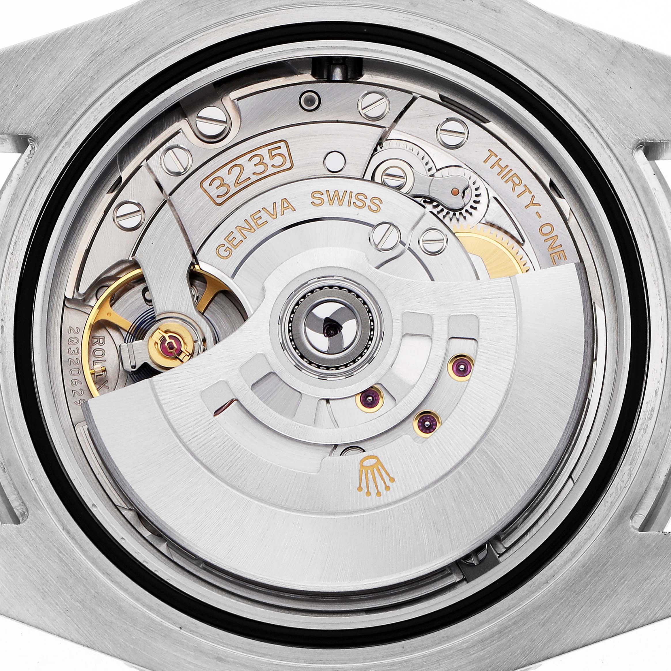 The image shows the movement of a Rolex Submariner 126610 Men's Stainless Steel Black Dial, displaying the mechanism and rotor from the back angle.