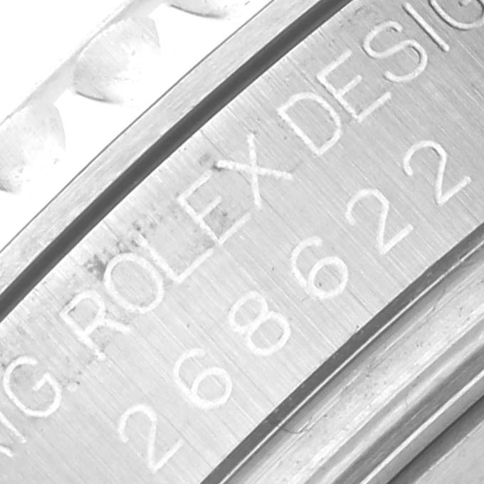 The image shows a close-up of the side engraving on a Rolex Yacht-Master 268622 Men's Stainless Steel Grey Dial 268622 Men's Stainless Steel Grey Dial model.