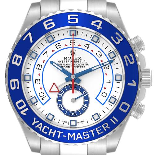 Photo of Rolex Yachtmaster II 44 Blue Cerachrom Bezel Steel Mens Watch 116680 Box Card