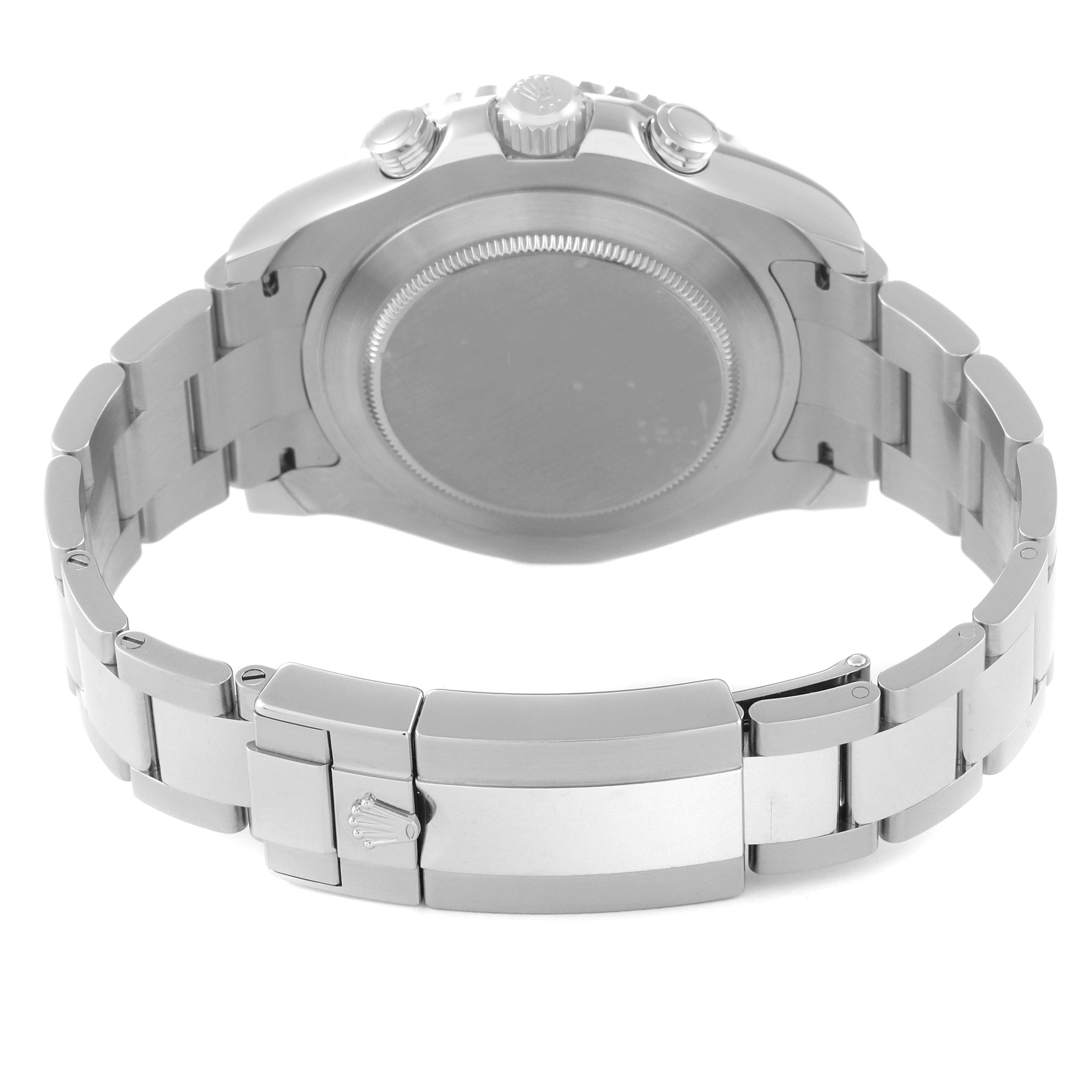 The image shows the back of a Rolex Yacht-Master 116680 Men
s Stainless Steel White Dial 116680 Men
s Stainless Steel White Dial watch, highlighting the case back, clasp, and bracelet.