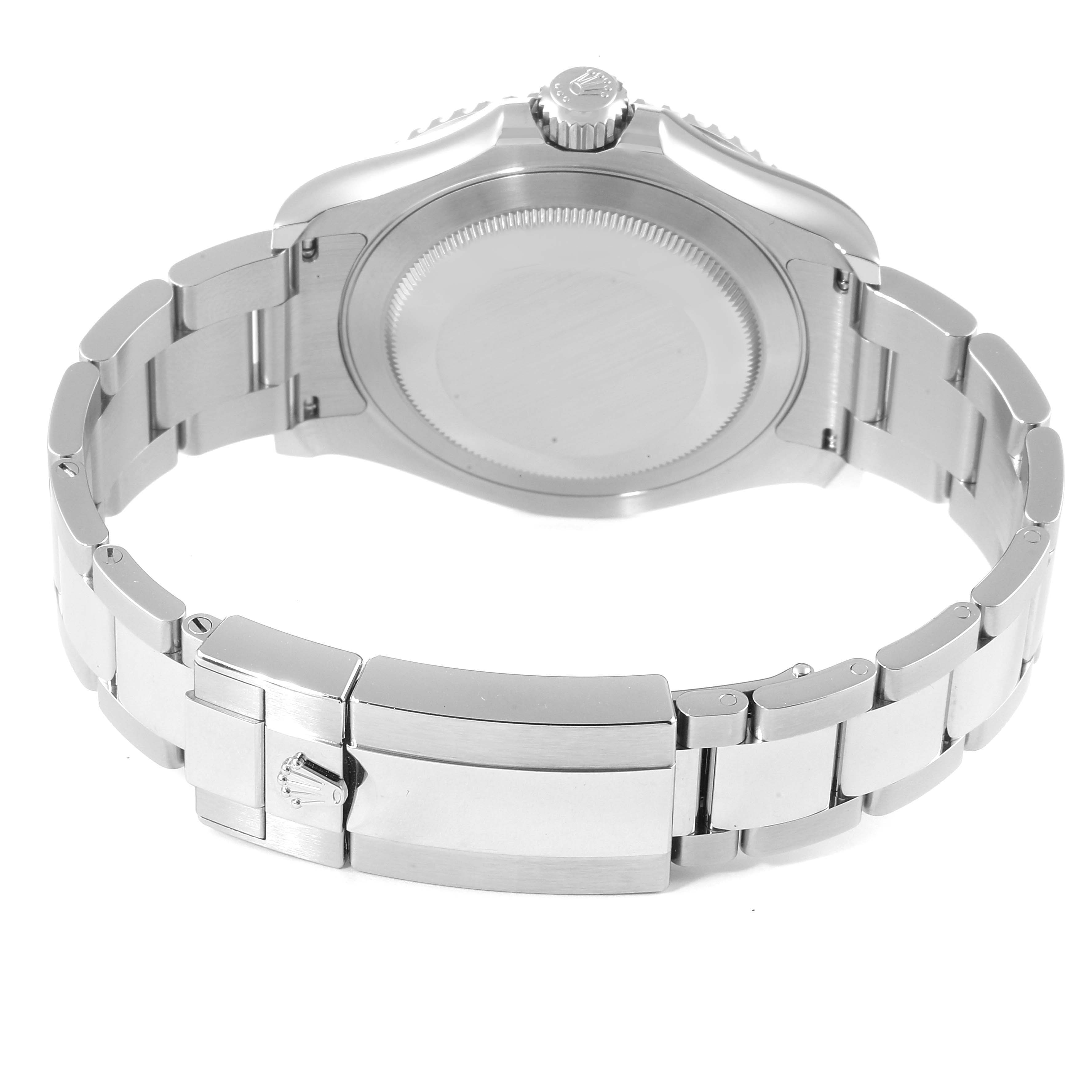 This image shows the back view of a Rolex Yacht-Master 126622 Men
s Stainless Steel Grey Dial 126622 Men
s Stainless Steel Grey Dial watch, focusing on the case back and bracelet.