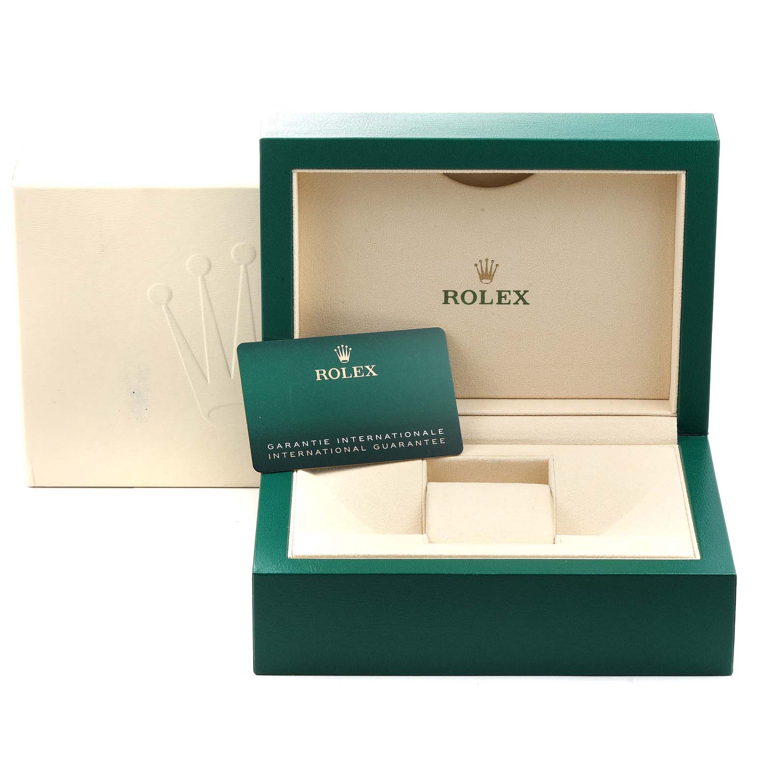 This image shows the Rolex Yacht-Master 126622 Men
s Stainless Steel Grey Dial 126622 Men
s Stainless Steel Grey Dial watch box and the international guarantee card.