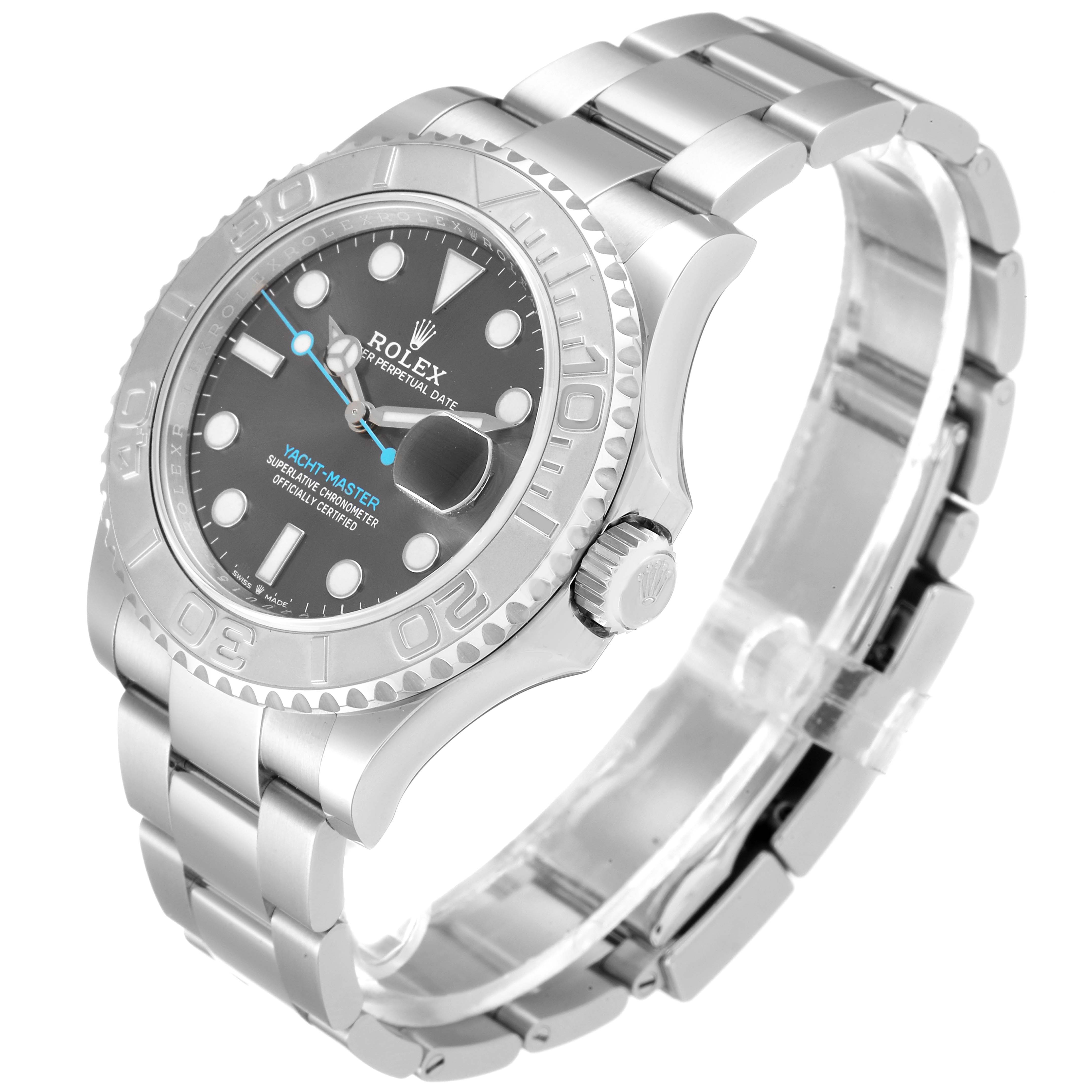 The Rolex Yacht-Master 126622 Men
s Stainless Steel Grey Dial 126622 Men
s Stainless Steel Grey Dial watch is shown at a three-quarter angle, displaying the dial, bezel, and bracelet.