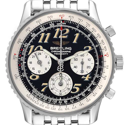 Photo of Breitling Navitimer Twin Sixty 2 Black Dial Steel Mens Watch A39022 Box Papers