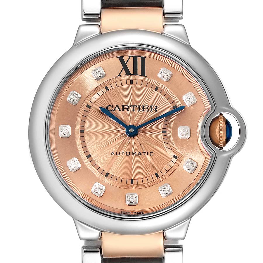 Cartier Ballon Bleu Midsize 36 Steel Rose Gold Diamond Ladies Watch WE902054 SwissWatchExpo