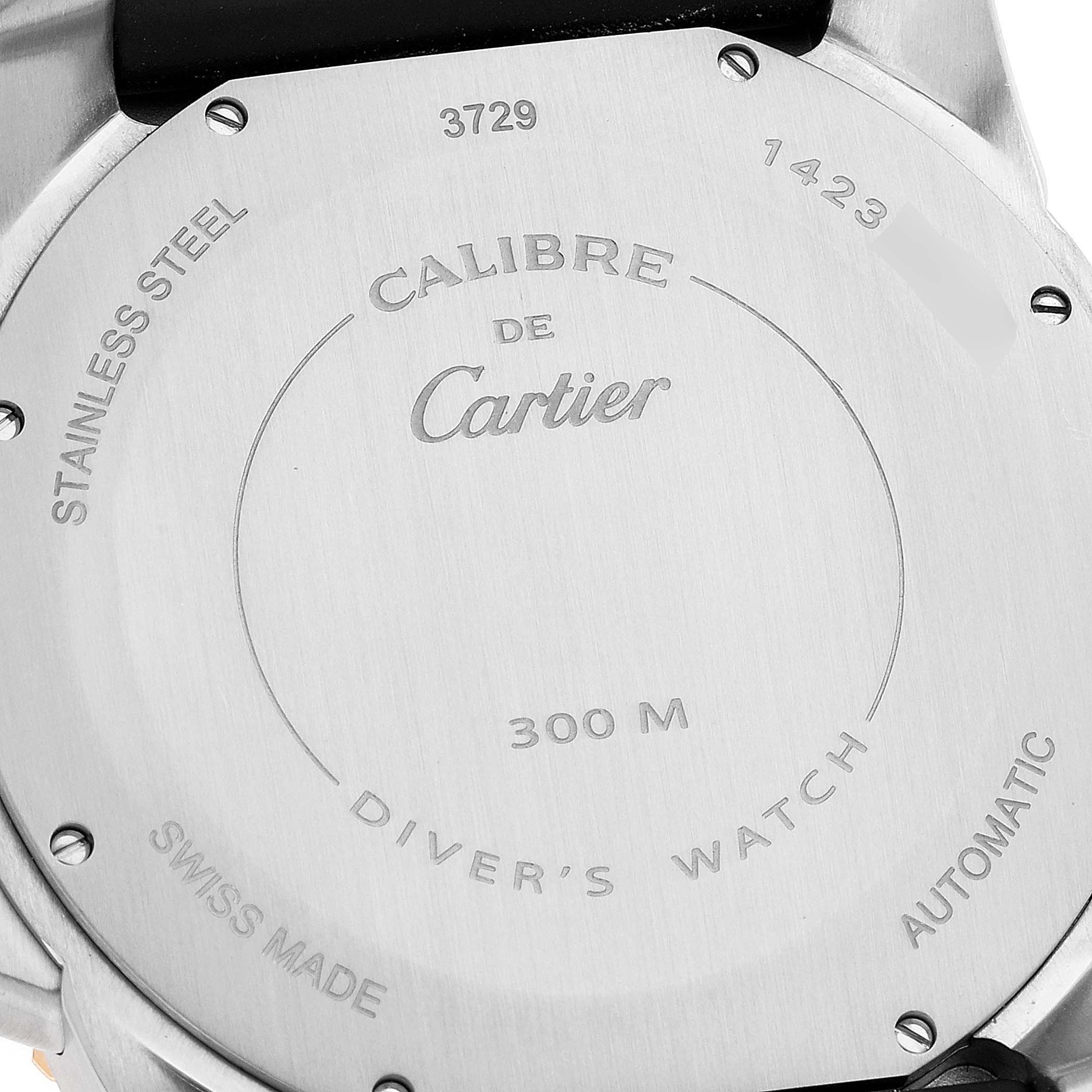 The image shows the back case of a Calibre de Cartier Diver's Watch by Cartier.