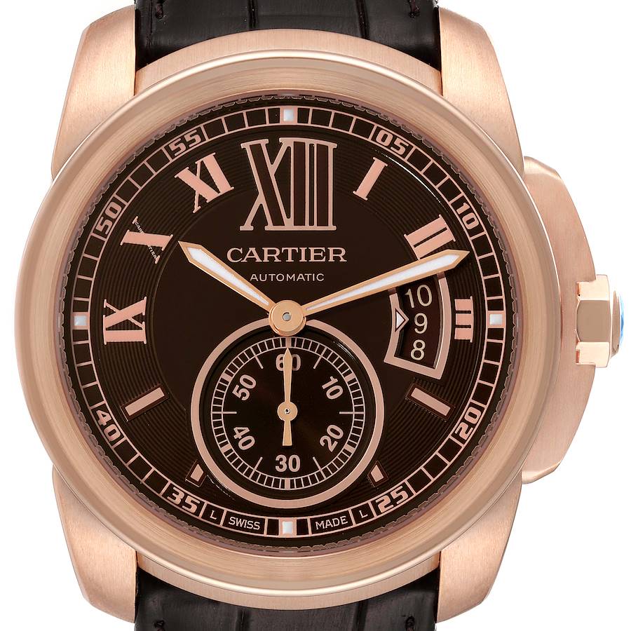 Cartier Calibre Rose Gold Brown Dial Automatic Mens Watch W7100007 SwissWatchExpo