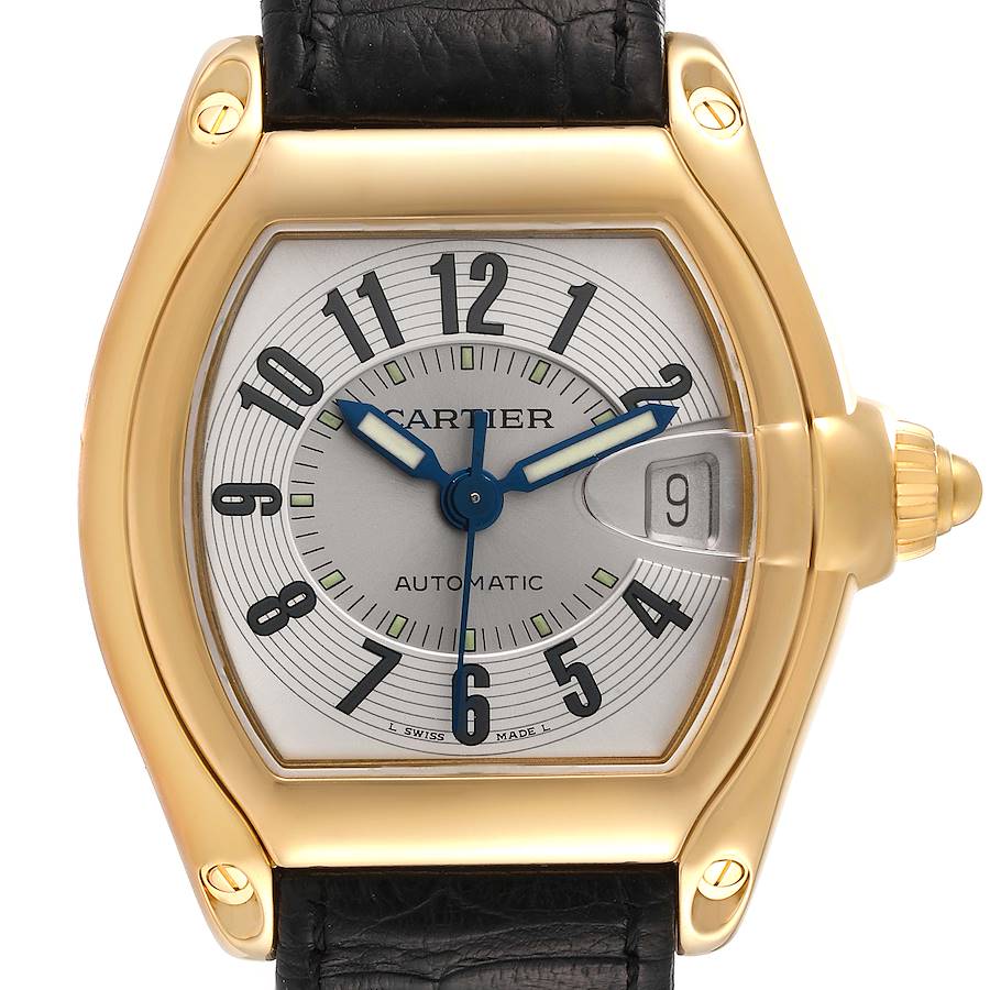 Cartier Roadster Yellow Gold Blue Strap Large Mens Watch W62005V2 SwissWatchExpo