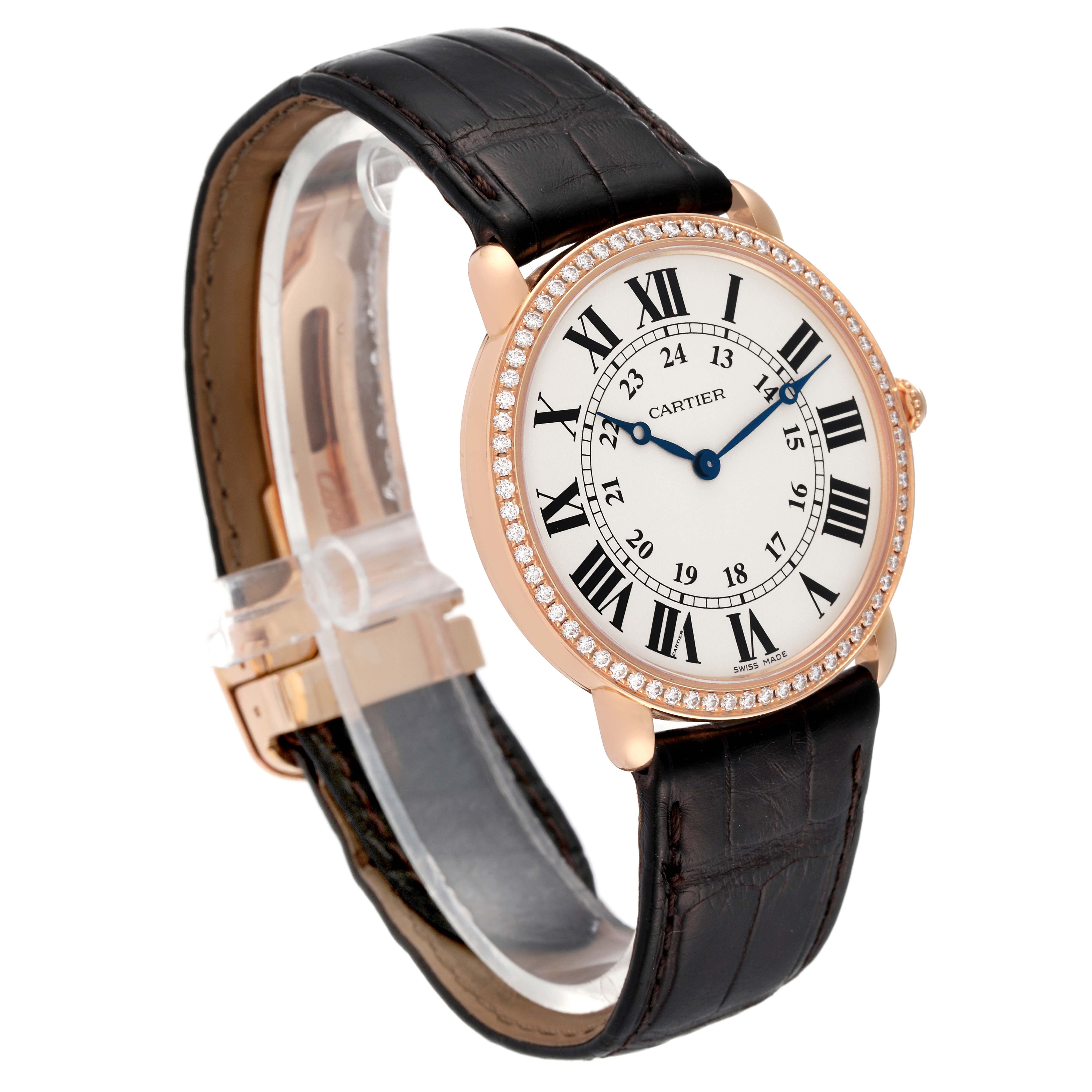 Cartier Ronde Louis Rose Gold Diamond Mens Watch WR000651 Box Papers ...