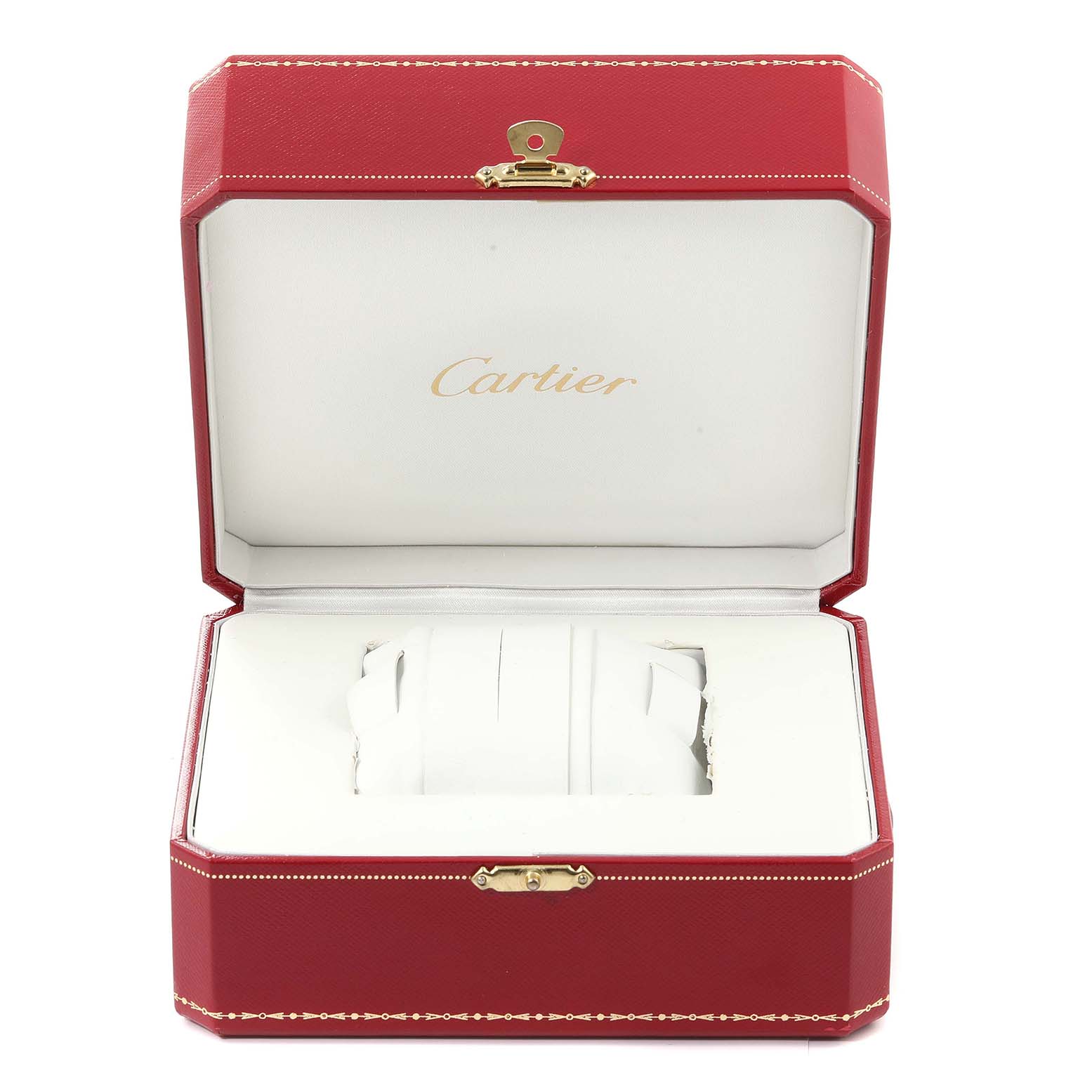 The image shows the Cartier Tank Francaise W51007Q4 Women's Steel and Gold (two tone) Silver Dial W51007Q4 Women's Steel and Gold (two tone) Silver Dial watch in its red, open display box with white interior and the Cartier logo.