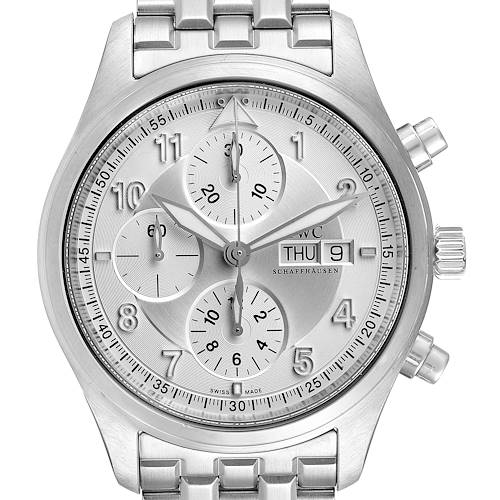 Photo of IWC Flieger Spitfire Chronograph Silver Dial Mens Watch IW371705 Box Card