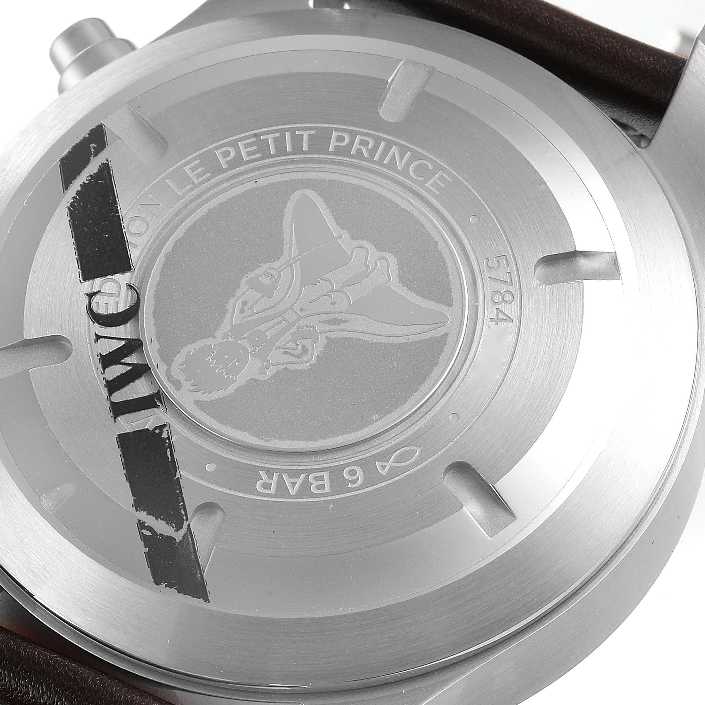 The image displays the back of an IWC Pilot IW377714 Men's Stainless Steel Blue Dial IW377714 Men's Stainless Steel Blue Dial model watch, showcasing its case back design and engravings.