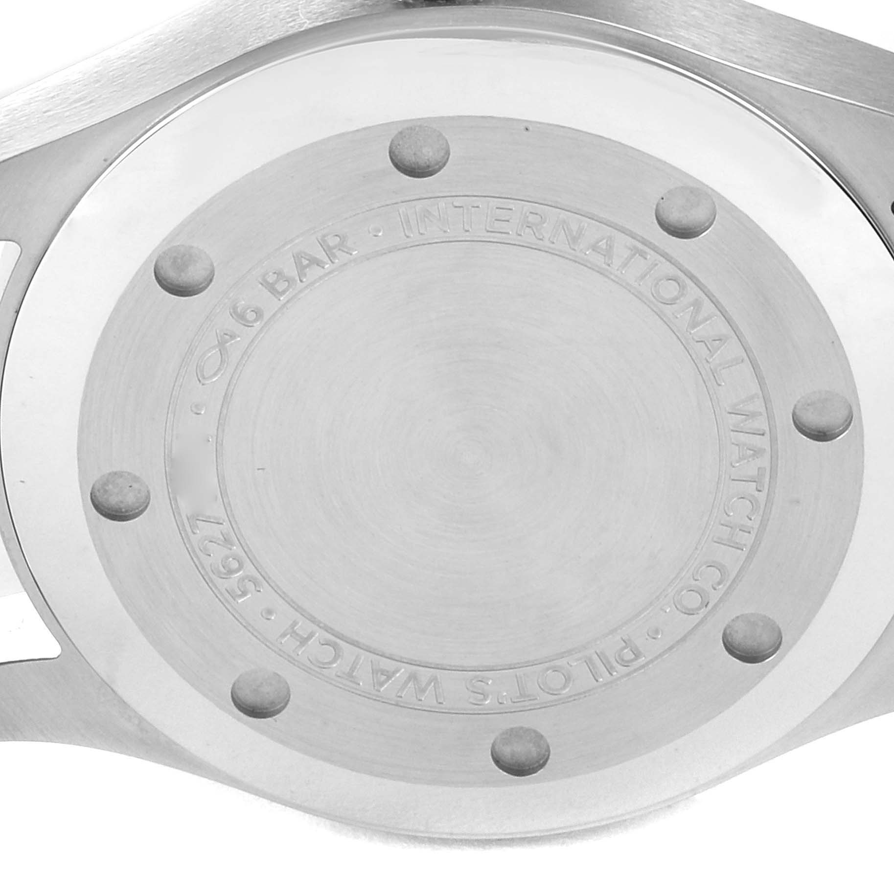 This image shows the back case of the IWC Pilot IW324008 Men's Stainless Steel Blue Dial IW324008 Men's Stainless Steel Blue Dial model watch.