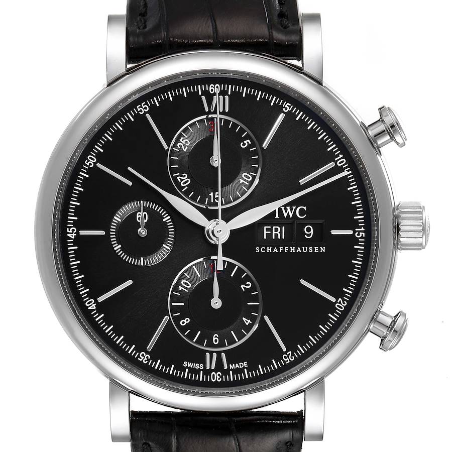 IWC Portofino Steel Black Dial Chronograph Mens Watch IW391008 Unworn SwissWatchExpo