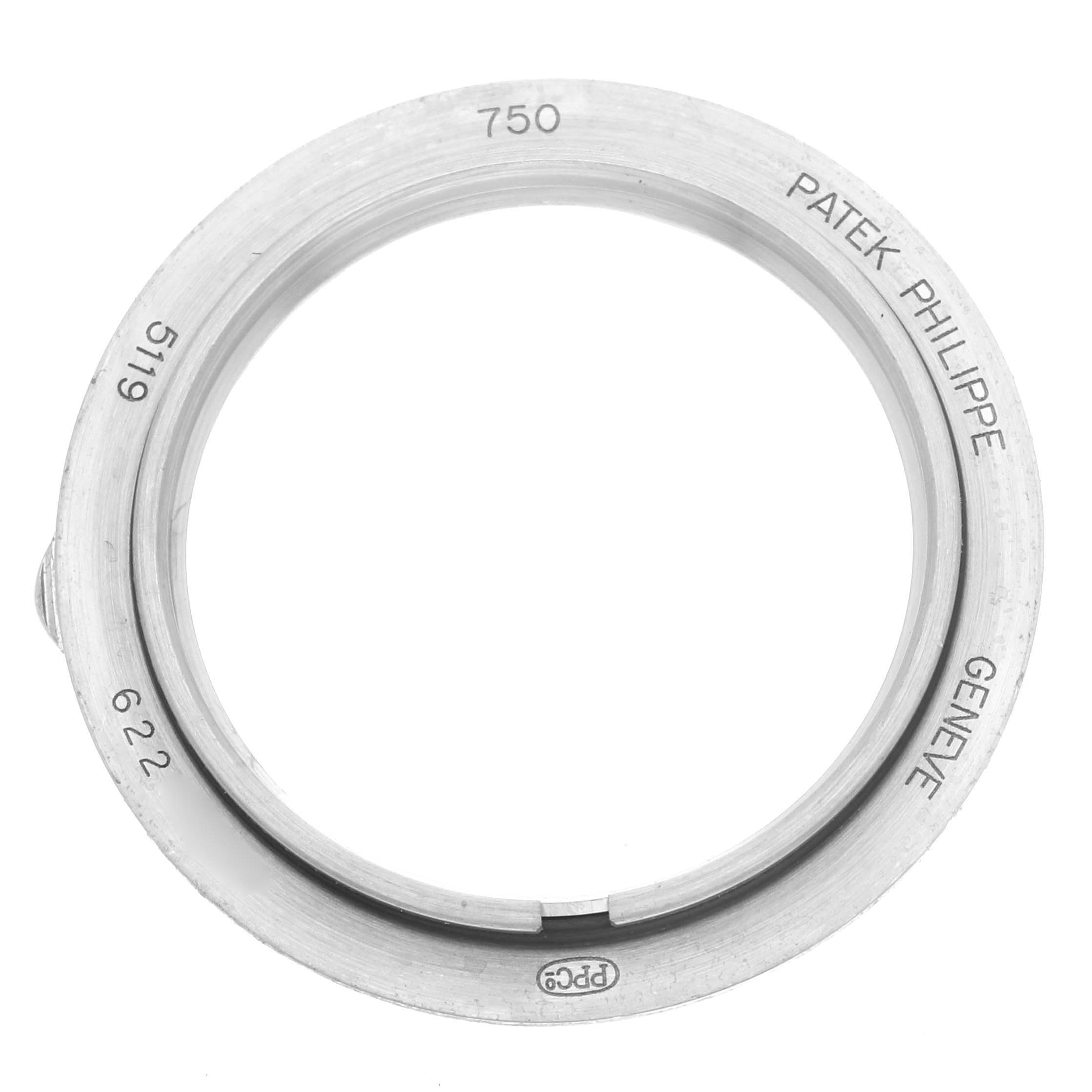 The image shows a top-down view of the bezel ring for a Patek Philippe Calatrava 5119G Men
s White Gold White Dial watch, model 5119.